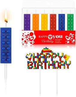 6 Pcs Building Block Party Cake Candles Novelty Brick Birthday Cake Toppers Birthday Supplies for Building Block Party Themed Decoration, 6 Colors