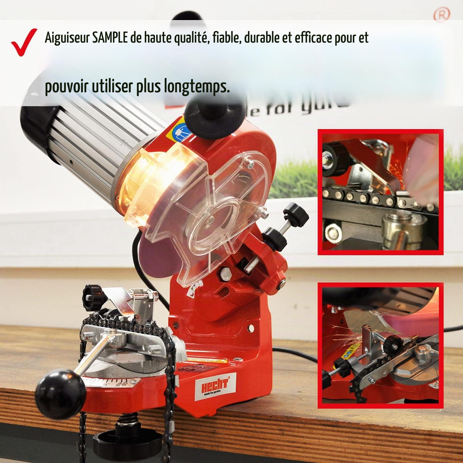 Hecht 9230 Aiguiseur de chaine ponceuse excellent avec lampe intégrée pour aiguiser votre chaîne de scie
