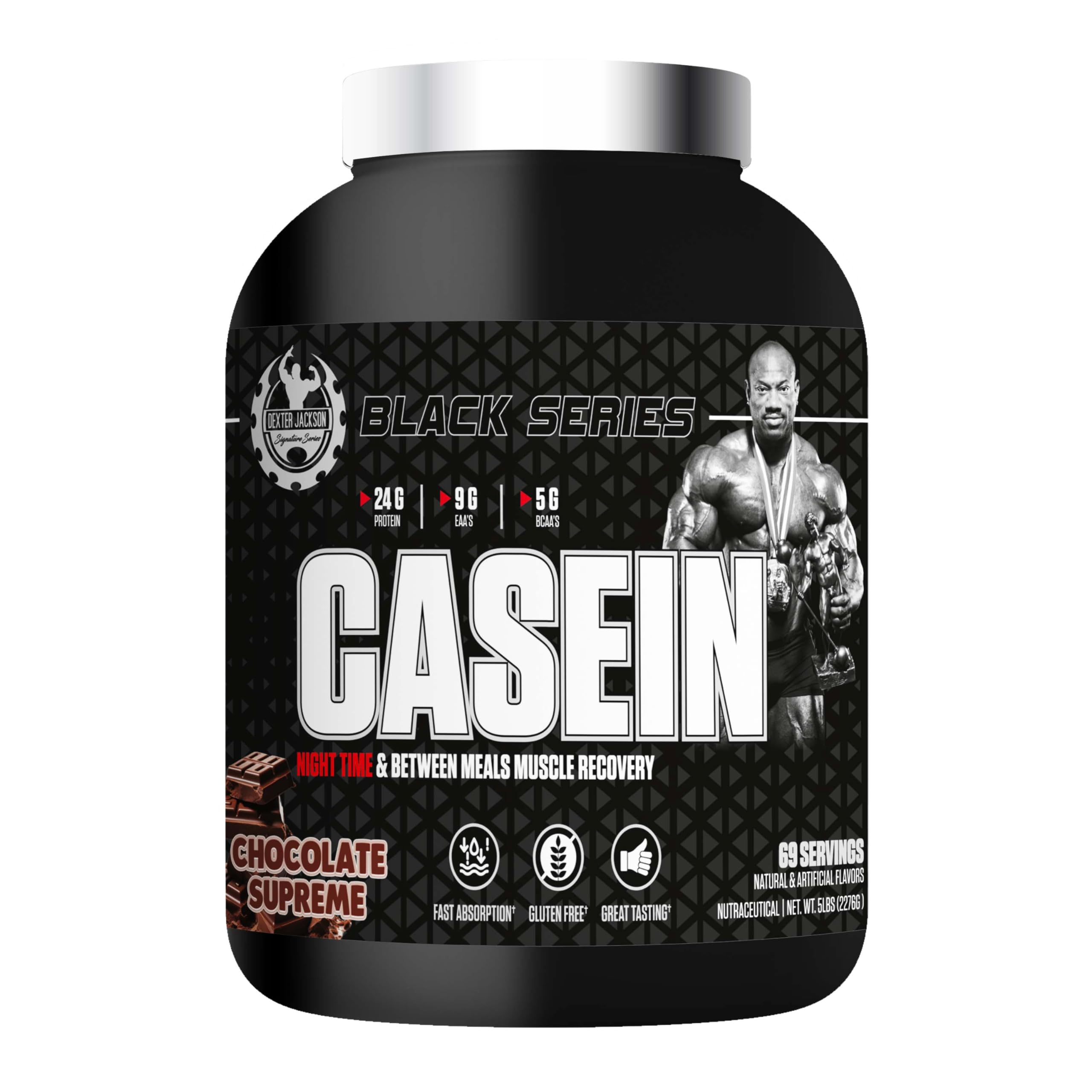 DEXTER JACKSON SIGNATURE SERIES Black Casein 5-Lbs | Flavoured, 2276Gram, 69 Serving (Large, Chocolate Supreme)