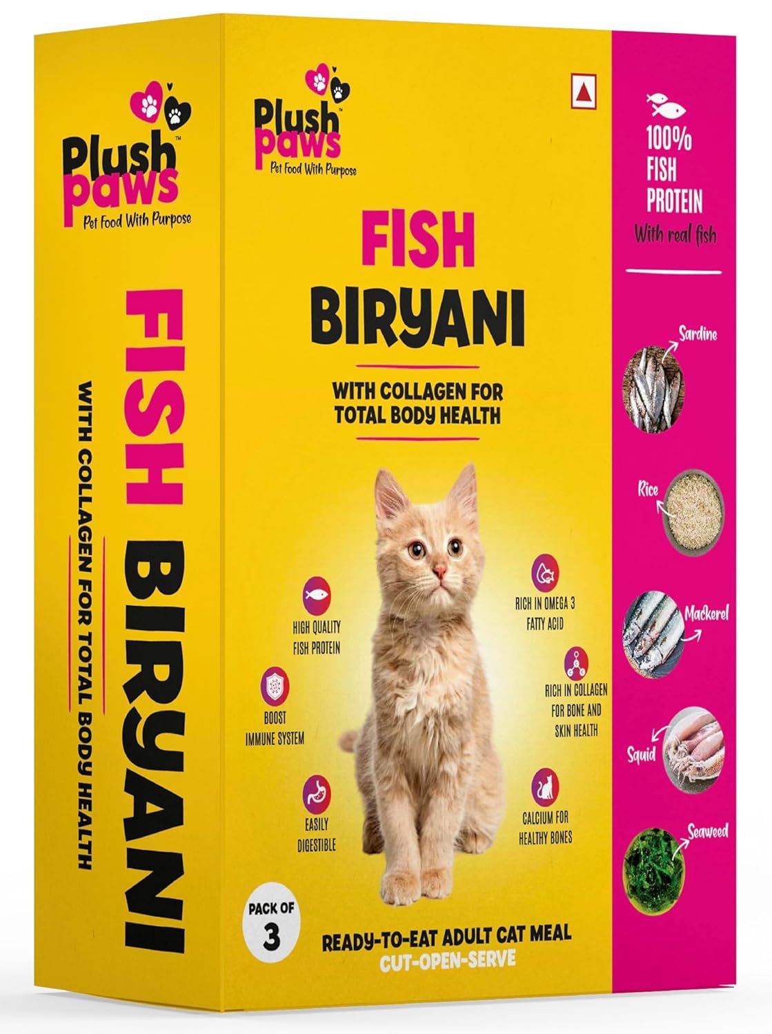Plushpaws Fish Biryani Cat Food 300gm | High Protein with Added Collagen | Supports Skin, Coat & Joints | Human Grade Natural Ingredients | for Adult Cats & Kittens | Preservative Free (Pack of 3)-picture-27