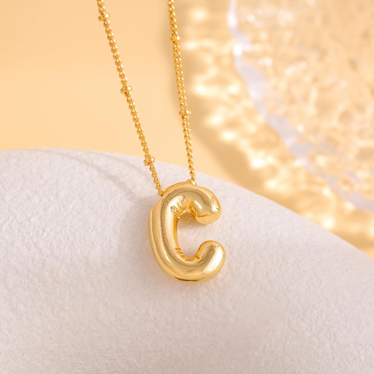 Balloon Letter Necklace Gold for Women, 18k Gold Plated Chain Pendant Charm Necklace, Initial Name Choker Jewelry Dainty Gold Puffy Necklace for Women - Image 6