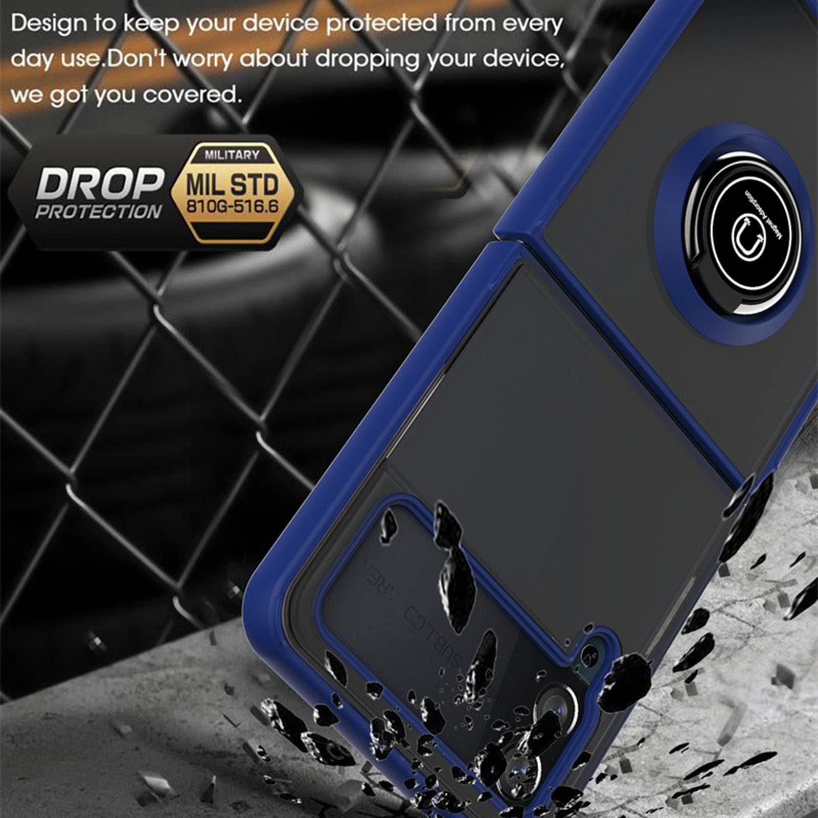 Coque pour Samsung Galaxy Z Flip 4, Housse De Protection avec Anneau De Support Hard PC Bumper Antichoc De Qualité Militaire Etui,Light Blue