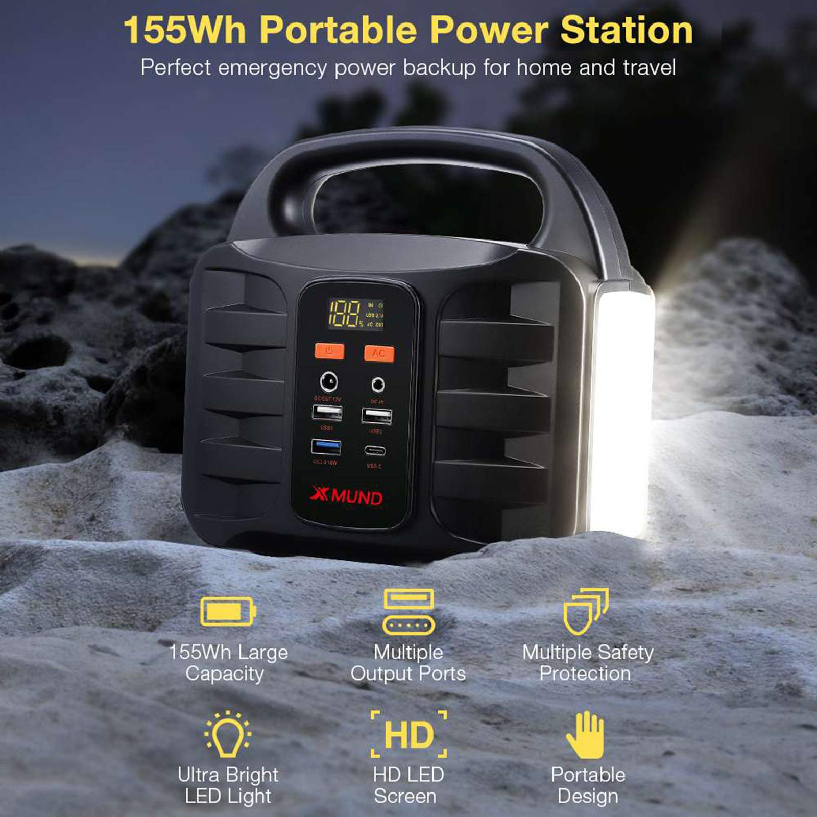 TIM-LI Przenośny moduł prądotwórczy 155 Wh Solar Power Station - 42000 Mah USB QC3.0 Latarka LED, Outdoor Camping Power Bank