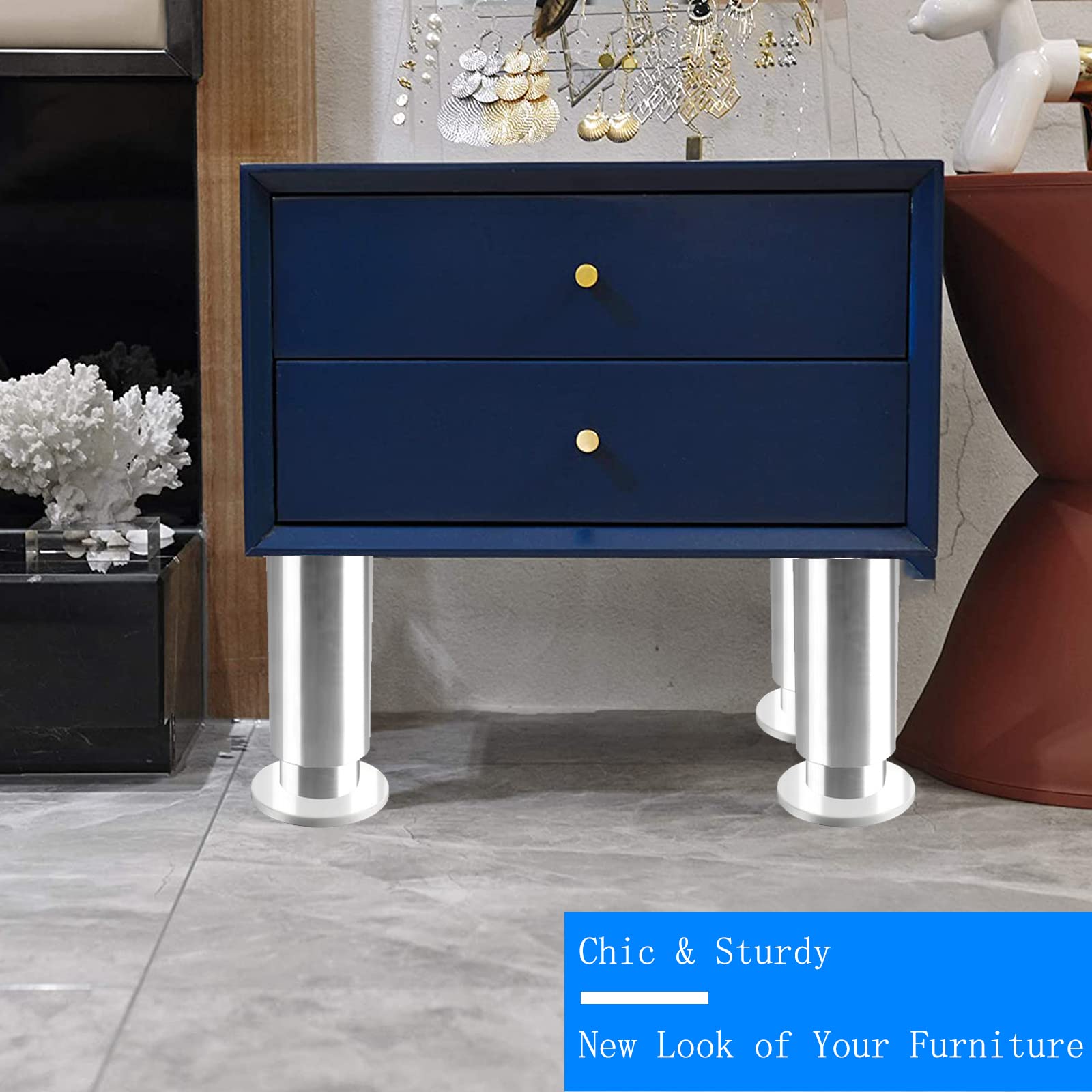 SRHIMEOS Pieds De Meubles en Acier Inoxydable, Lot de 4 Pieds De Table à Vis,Remplacement Pieds De Lit Métallique pour Canapé Chaise Cabinet Fauteuil Armoire Meuble TV (18cm/7.08in)