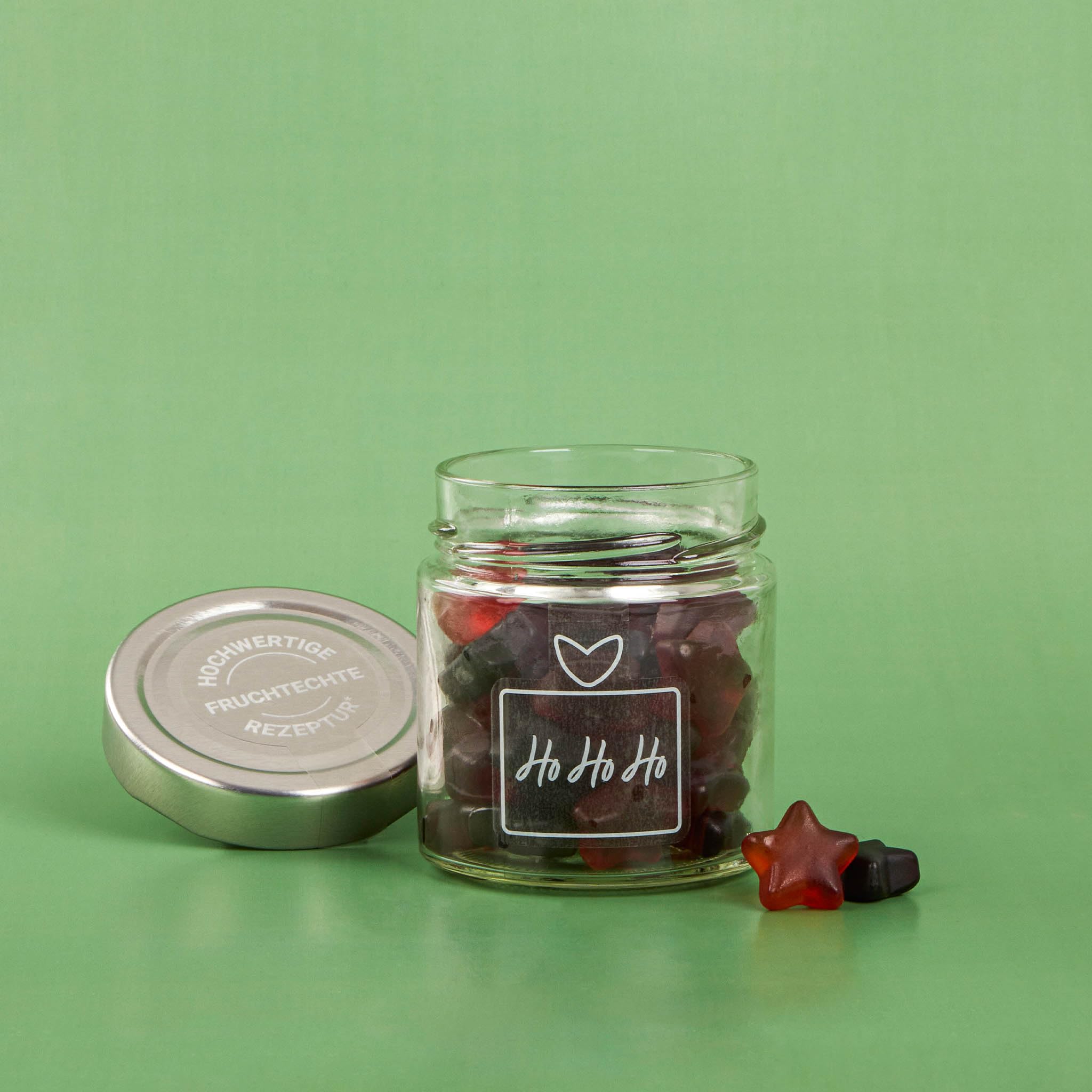 Vegan Ho Ho Ho Fruchtgummi in Geschenkglas 120g | Veganes Geschenk für Familie, Freunde und Kollegen | 20% sortenreiner Fruchtsaft | Mitbringsel Geschenk für Weihnachten und Nikolaus
