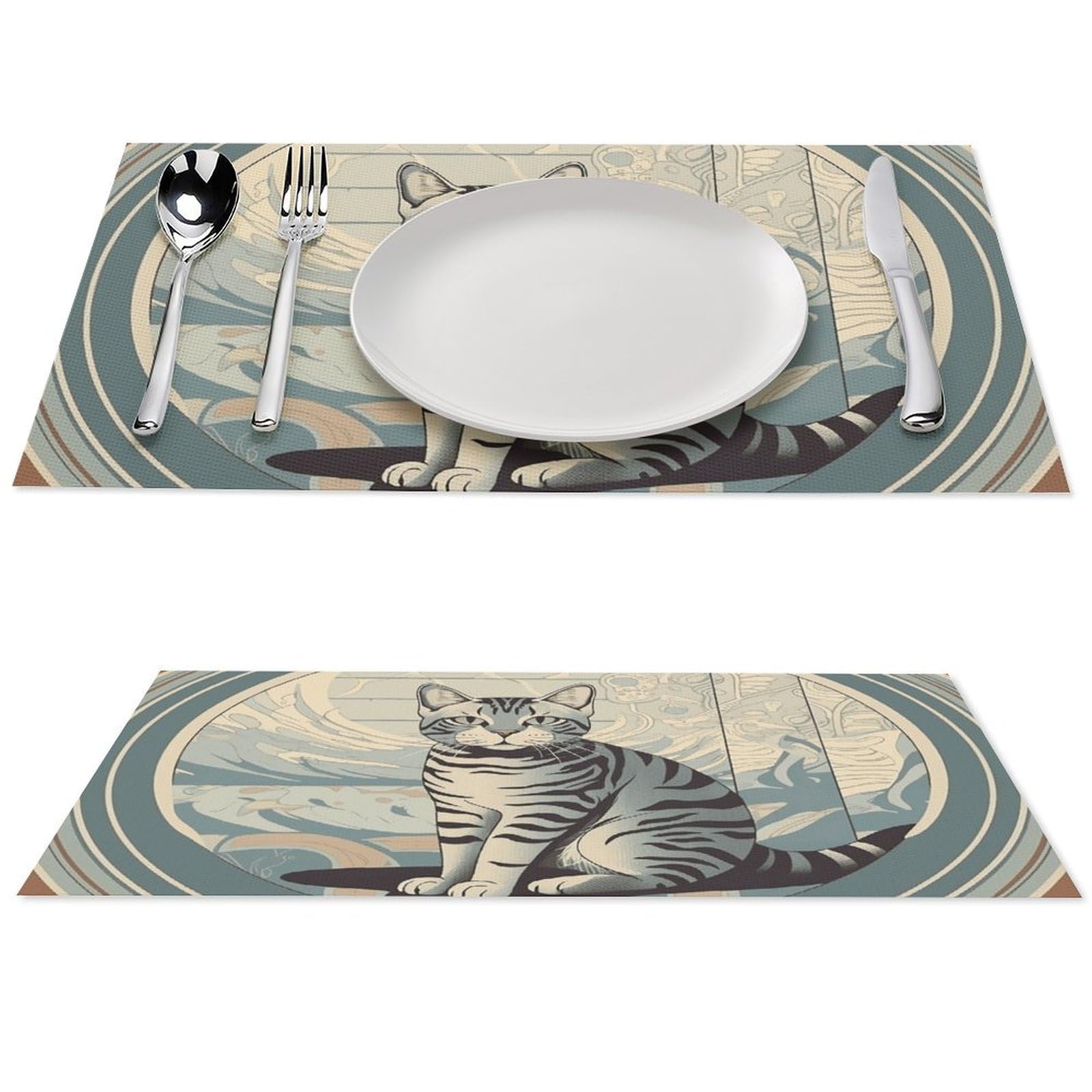 Sets de table chat tabby gris antidérapants pour repas en terrasse et cuisine