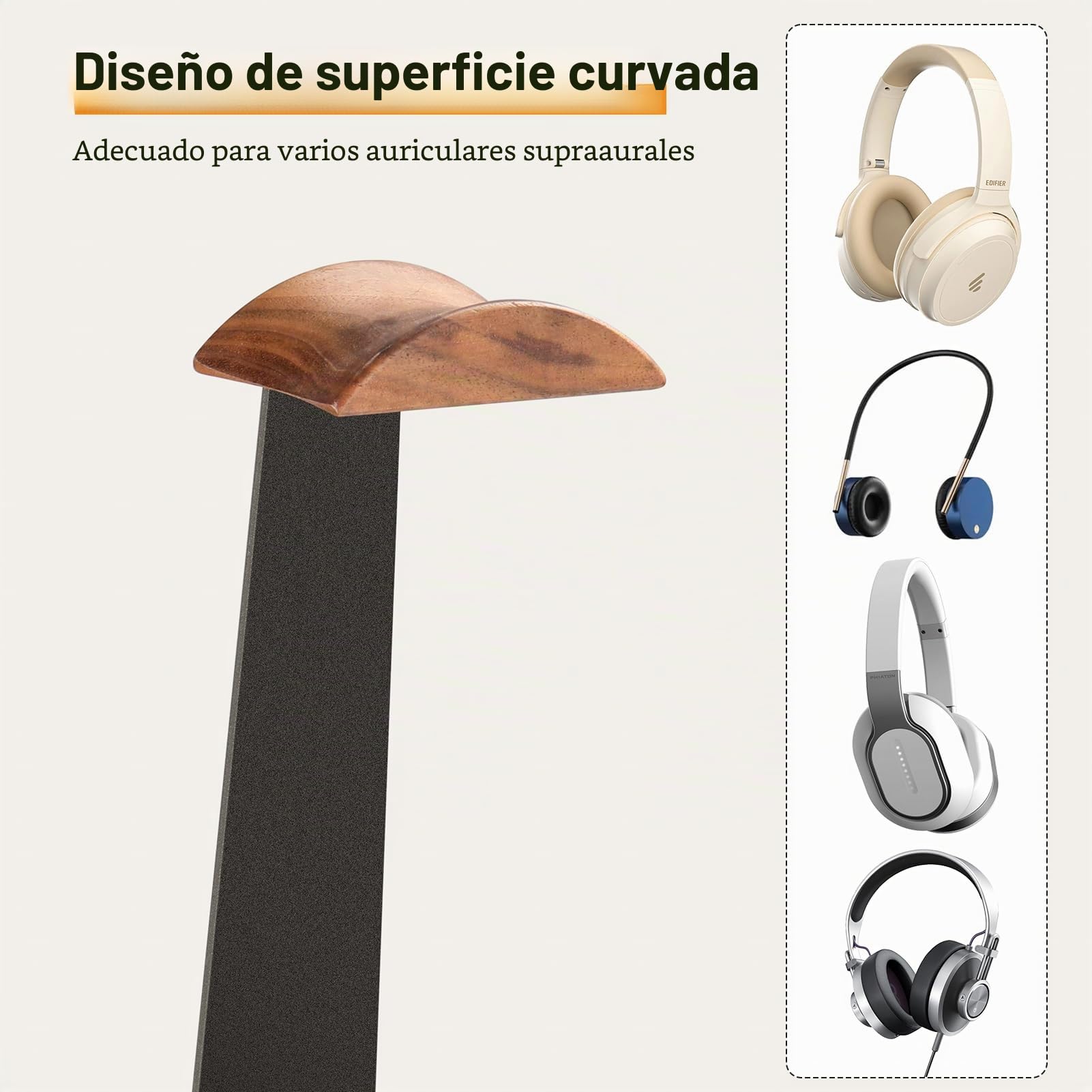 Soporte para auriculares y controlador de madera de nogal, soporte de auriculares de madera, organizador de almacenamiento de escritorio, accesorios de escritorio universales compatibles con