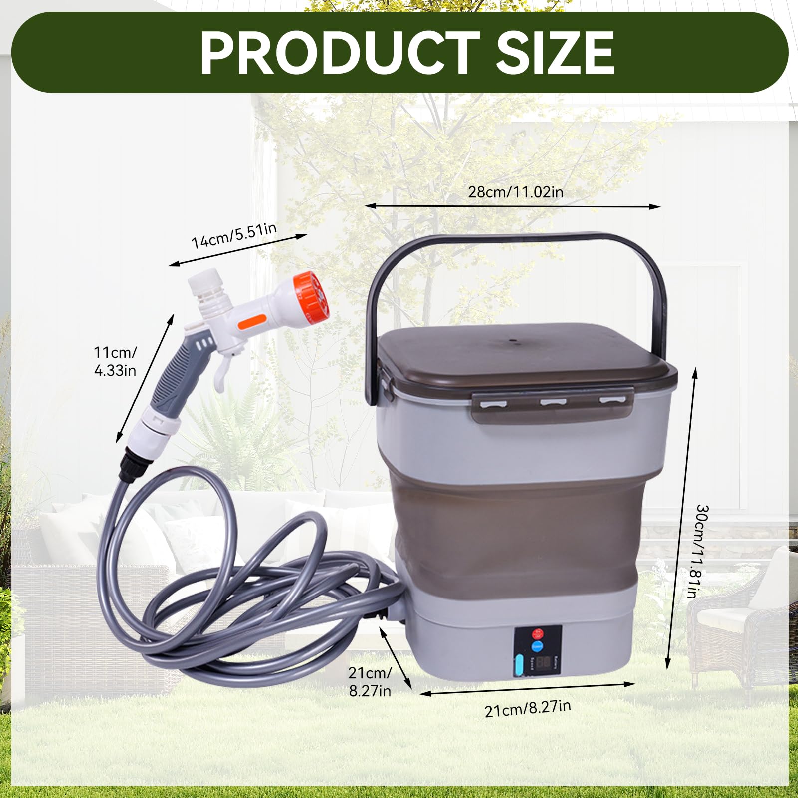 Limpiador de alta presión con depósito de agua, limpiador de alta presión eléctrico portátil para exteriores, con depósito de agua de 12 litros, boquilla 5 en 1, para terraza, ducha de camping y