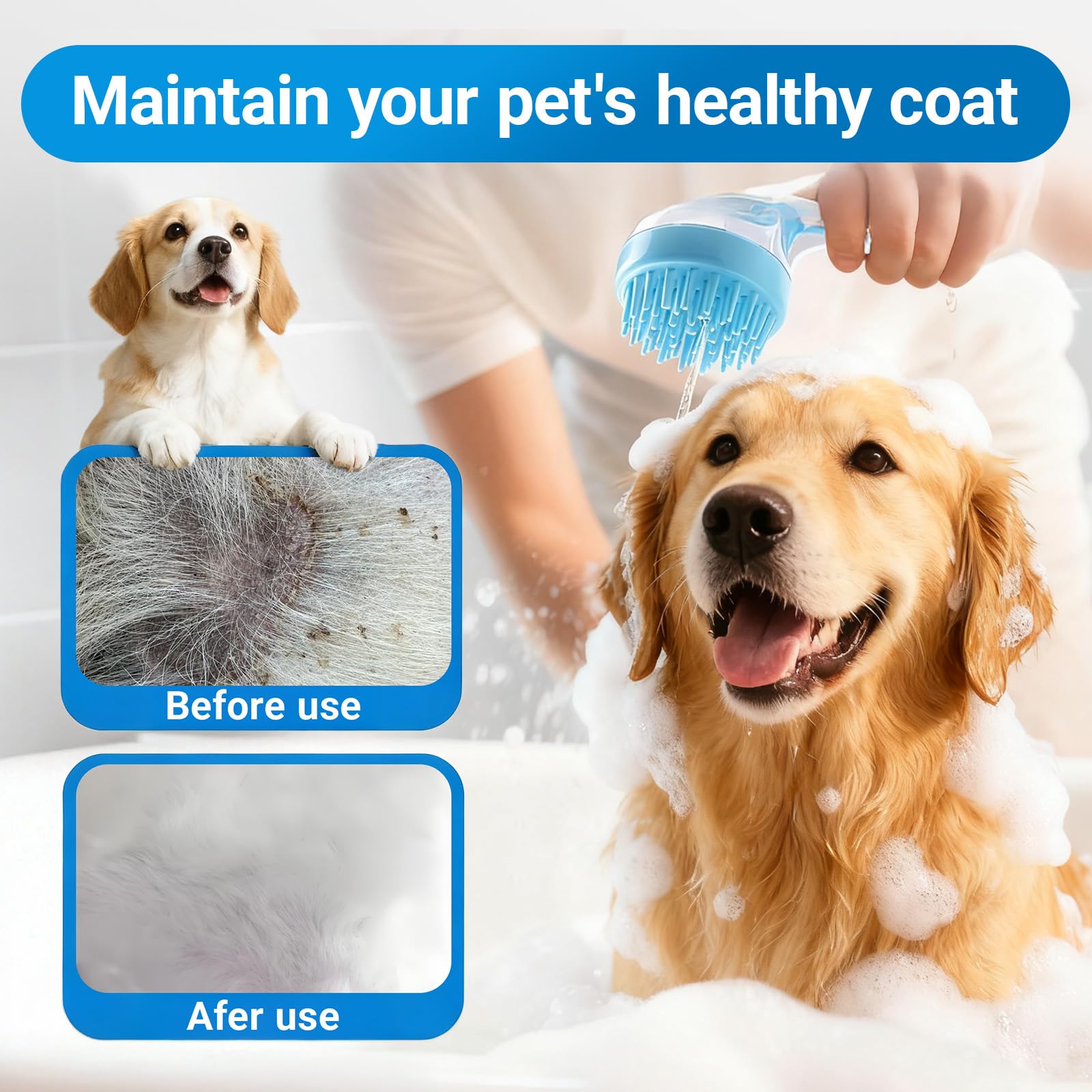 Pet Bath Brush, 2Pcs Dog Bath Brush 2 in 1 Dog Shampoo Brush with Built-in Soap Dispenser for Showering Long Short Haired Dogs Cats - image 2