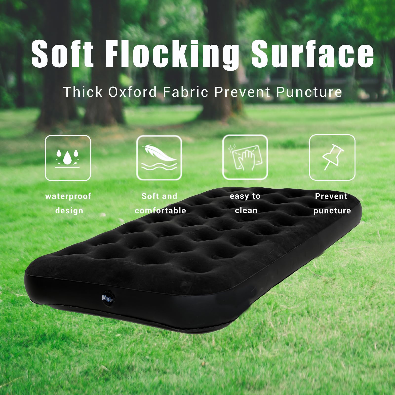 Icelus Twin Aufblasbare Luftbett 191x 100 x 23 cm Camping Luftmatratze mit Luftpumpe,Aufblasbare Matratze Bett,Reisebett,Schlafunterlage für Zuhause und Reisen(Schwarz)