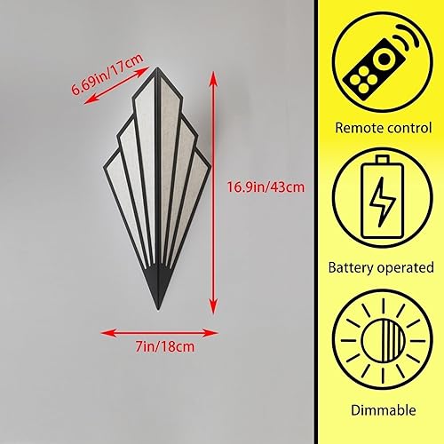 Miniatura 3 de Juego de dos lámparas de pared de estilo moderno, apliques de pared a batería con control remoto, lámpara de iluminación Art Deco inalámbrica para