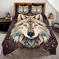 Vista 11 de Juego de edredón con patrón de lobo personalizado, ropa de cama tamaño King, juego de edredón de lobo colorido, edredón de lobo tamaño individual