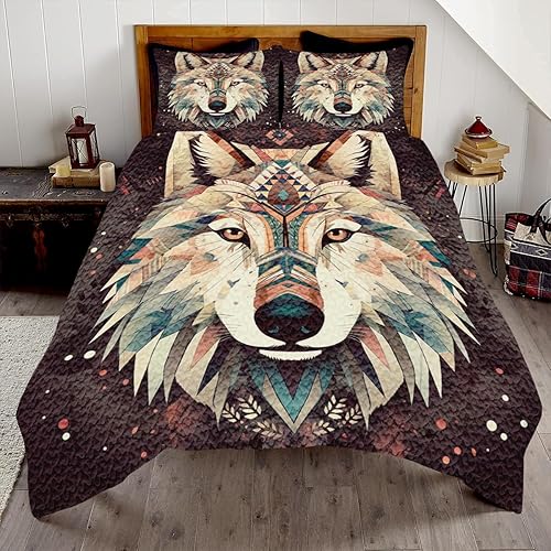 Miniatura 11 de Juego de edredón con patrón de lobo personalizado, ropa de cama tamaño King, juego de edredón de lobo colorido, edredón de lobo tamaño individual