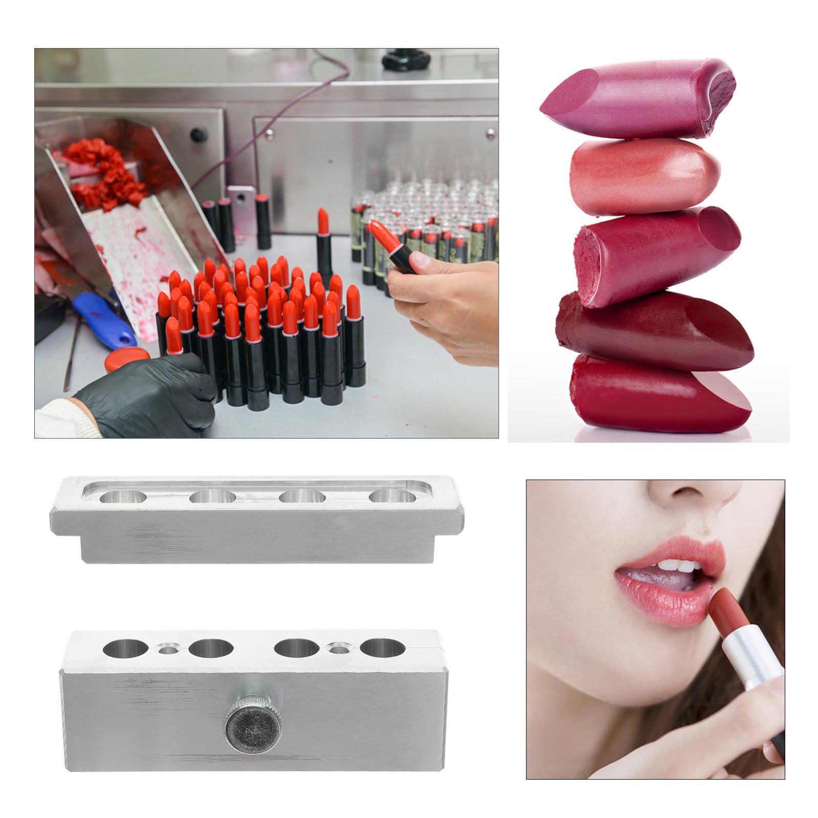 GALPADA Lippenstiftform Selbstgemacht Lippenglanz Hersteller 4 loch Aluminiumlegierung Silber für Lippenstift Selber Machen und Lippenbalsam Formhalter