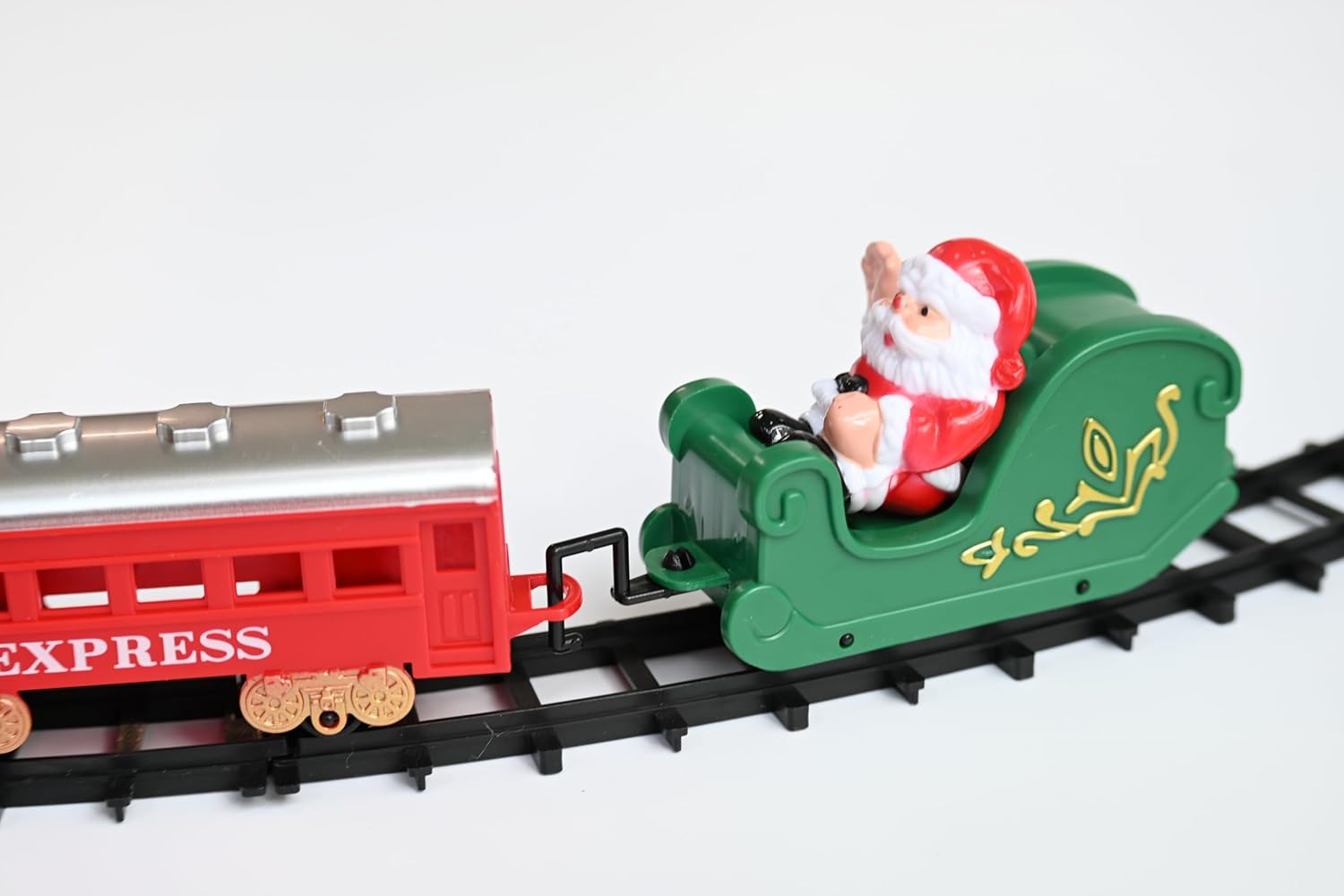 Christmas Train Set – Santa Claus Train with Music, Lights & Sound, Classic Engine with Carriages & Tracks, Festive Decoration Around or Under The Christmas Tree