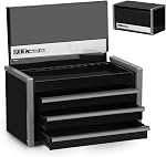 P.I.T. Mini Tool Box W22cm x D12cm, Portable 3 Drawer Steel Stackable Toolbox with Magnetic Tab Locking, White Micro Top Chest with Liner for Tools Storage and Organizers, Home DIY