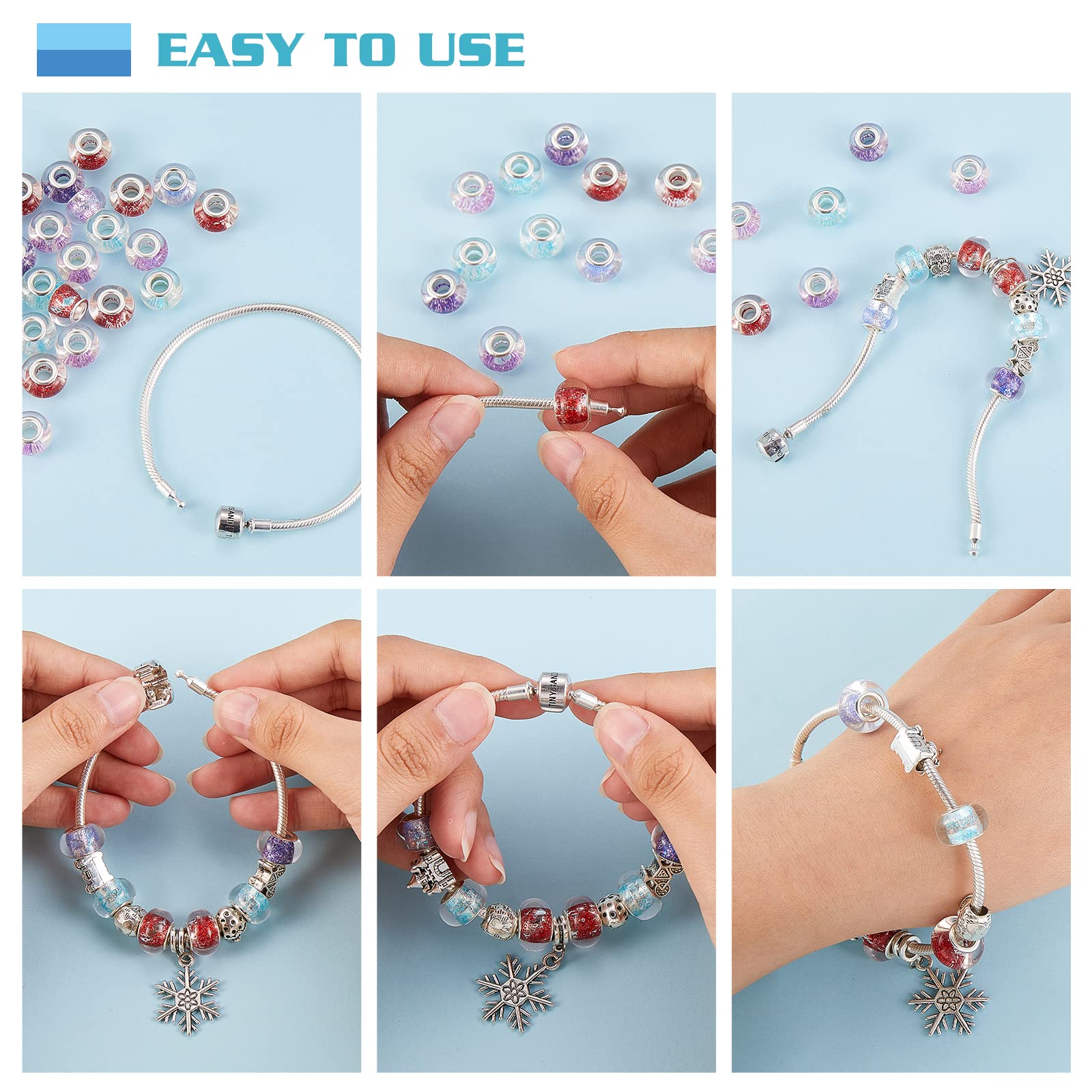 UR URLIFEHALL 100 Pcs Colourful Resin European Beads with Glitter Powder Large Hole Beads for Bracelet Necklace Earring Jewellery Making - Image 3