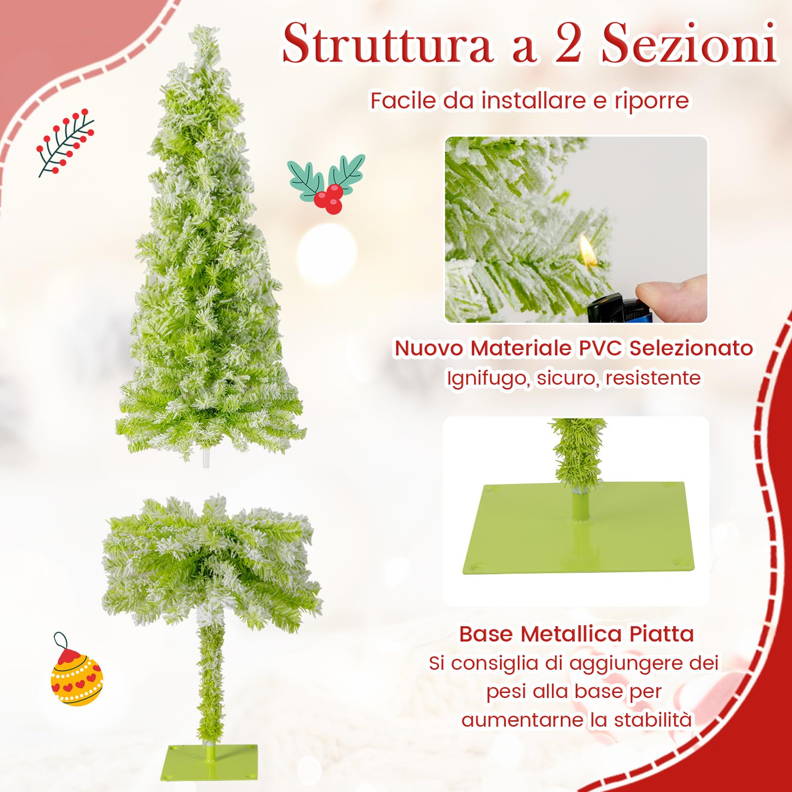 RELAX4LIFE Árbol de Navidad 150/180/210 cm Flexible con 80/120/160 Luces LED Blancas Cálidas, 8 Modos de Iluminación, 216/290/366 Ramas y Base Metálica, Árbol de Navidad Nevado, Verde Lima (150 cm)