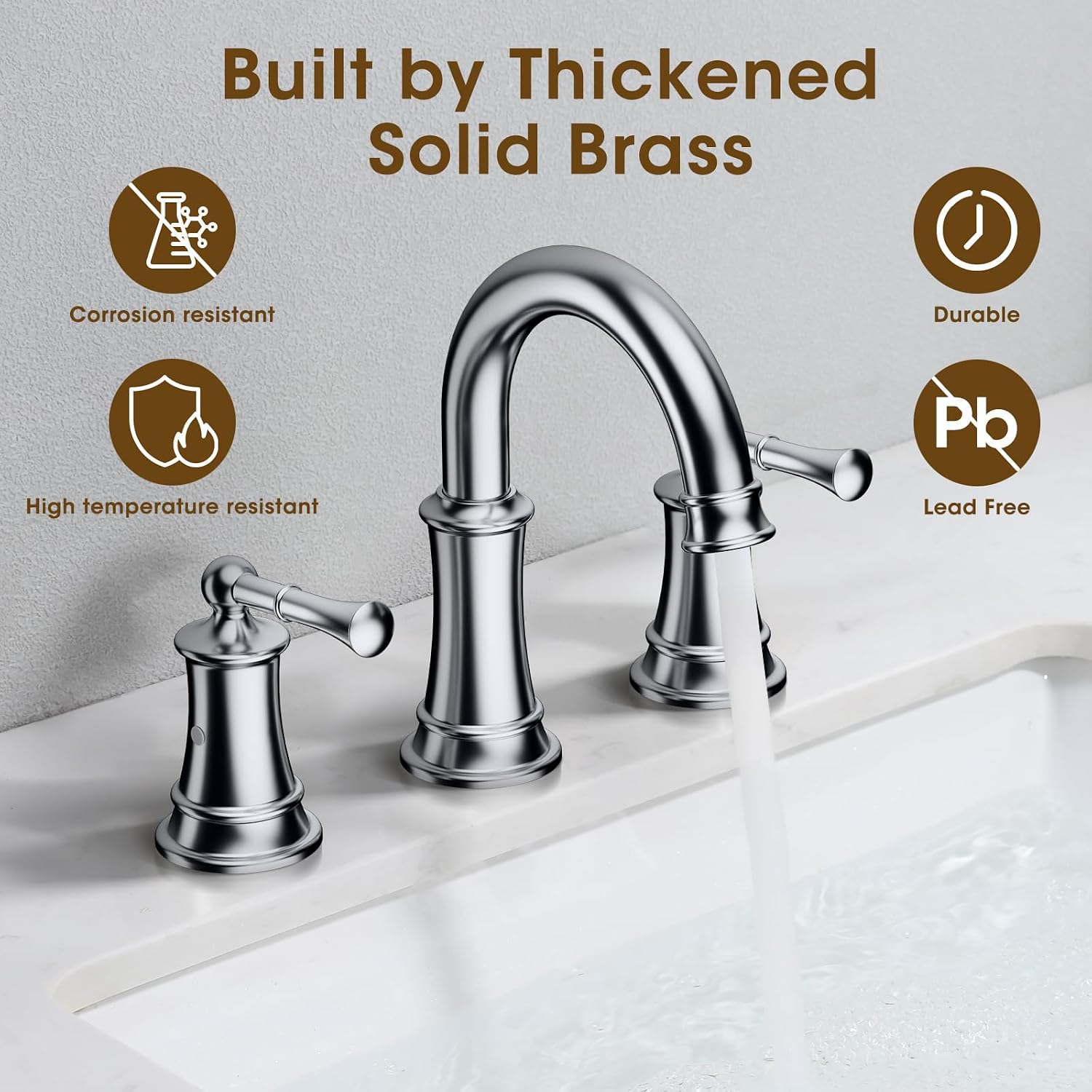 Chrome Bathroom Faucet, 8 Inch Bathroom Sink Faucet with Pop-up Drain Assembly, Widespread Bathroom Faucet with cUPC Supply Lines for Vanity, Lavatory RV Farmhouse Sink(L2304-CP)