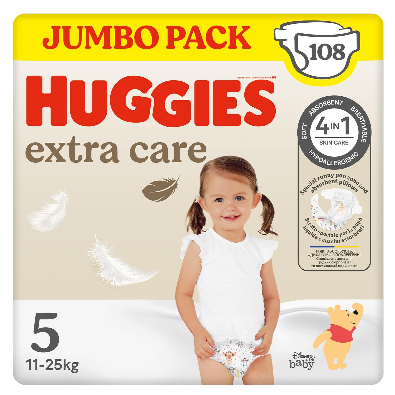 Huggies Extra Care Nappies Size 5, 108 Nappies, 11kg-25kg