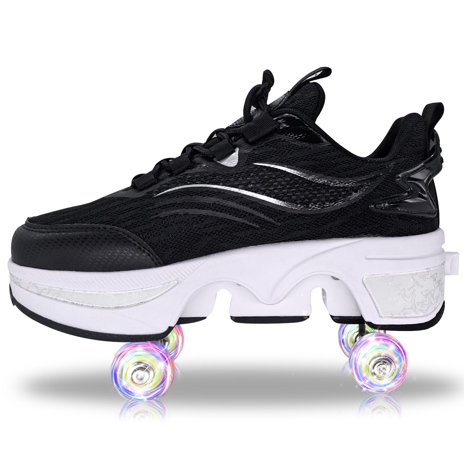 TOME.SKATES Roller Skates Shoes boys and girl，Shoes with Wheels for women and men，Adjustable Double Row Skating Shoes for kids,Trainers/Skates 2 in 1 (H, EU-35)