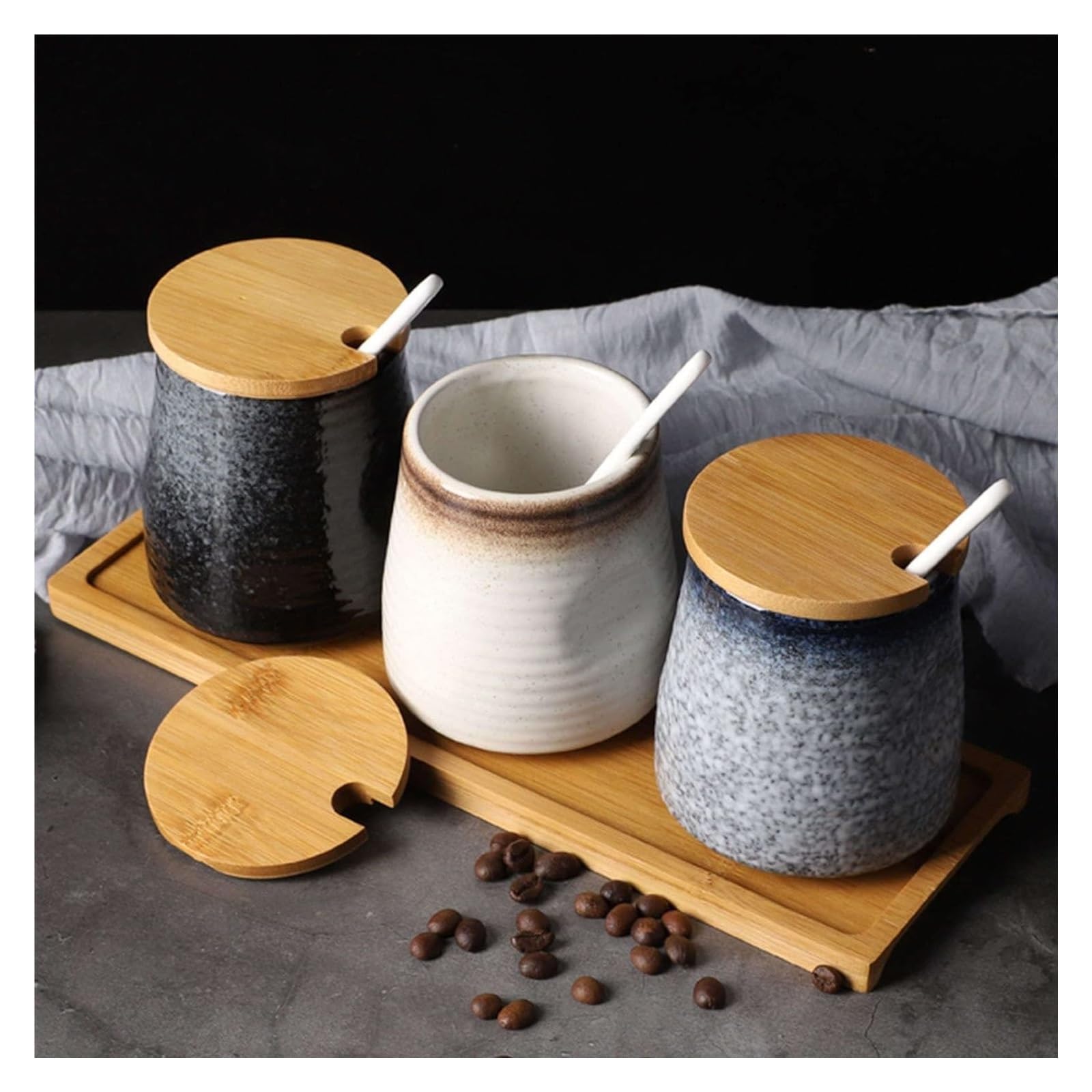 Sucrier, sucrier, sucrier japonais avec couvercle, pot de rangement en céramique rétro, petit pot à sucre, pot à épices for récipient à sucre, for café-bar, restaurant,(F)