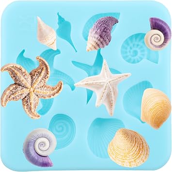 Marine Theme Fondant Silicone Mold Starfish Seahorse Conch Seashell Molds for Cake Decoration Cupcake Topper Chocolate Candy Gum Paste Polymer Clay
