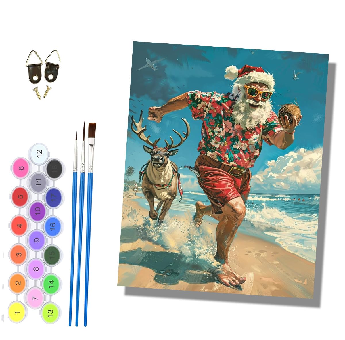 HONGPZH Paint by Numbers for Adults and Beginner Painting by Number Without Frame Oil Paintings on Canvas House Wall Decor 16x20in Santa Claus on the Beach