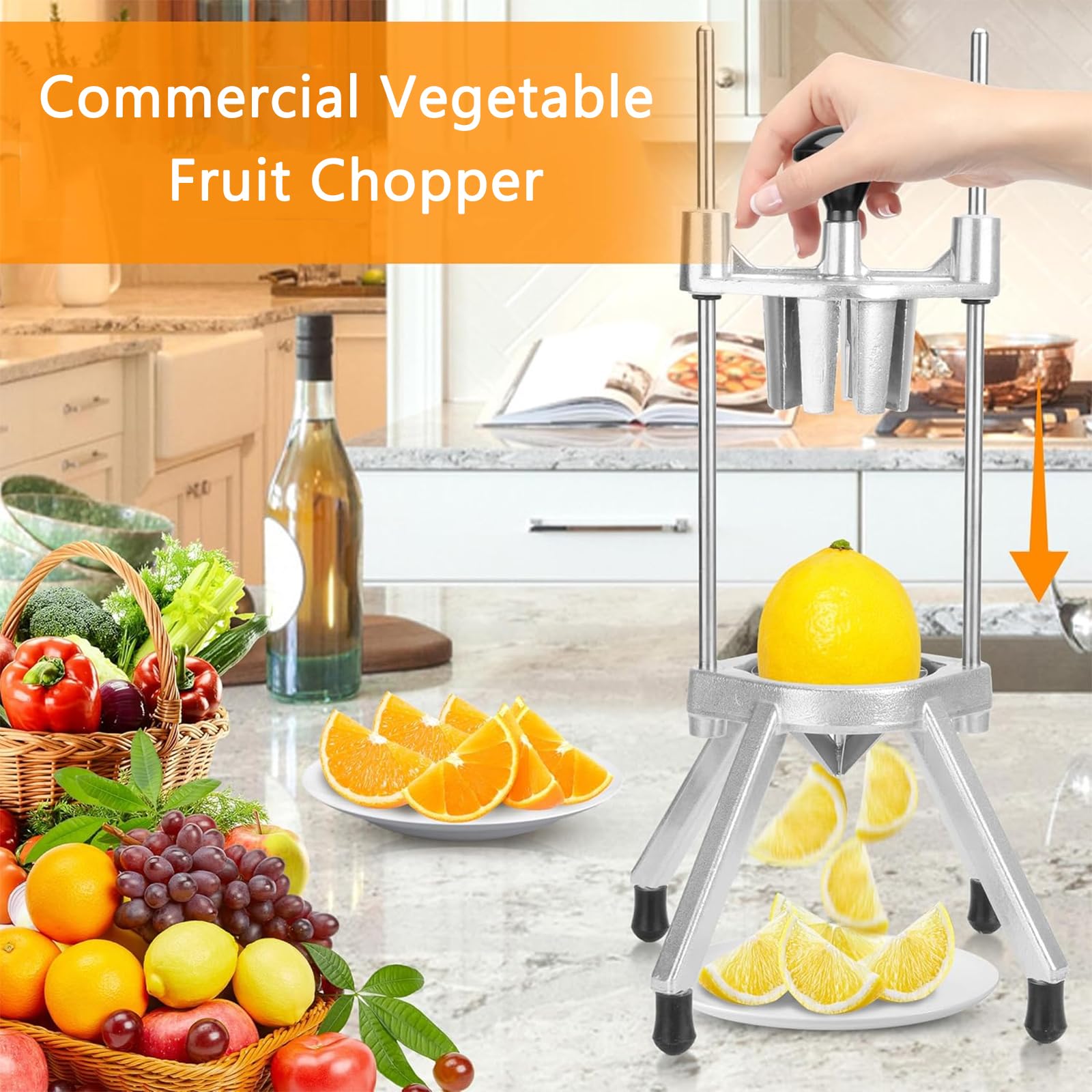 Cortador de limón para cuñas uniformes, cortador de lima de frutas de acero inoxidable para cocina profesional o doméstica, preparación rápida para restaurantes, 4/6/8/12 secciones