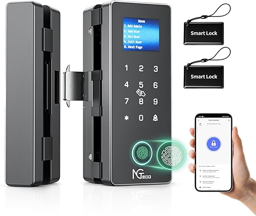 Miniatura 8 de NGTeco Cerraduras de puerta de vidrio inteligentes, 5 formas de desbloqueo sin llave, control remoto, huella digital, tarjeta IC, contraseña