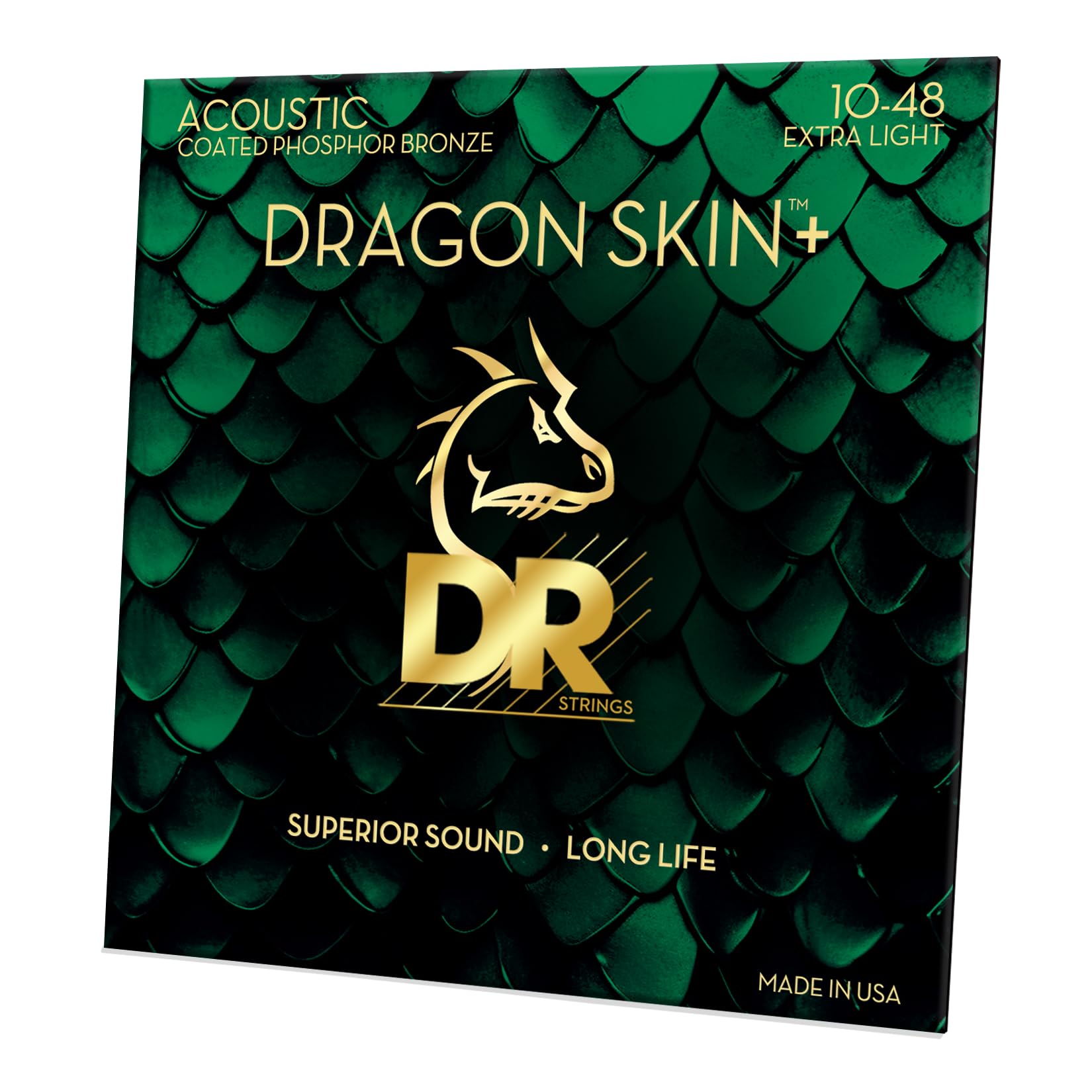 DR Strings DRAGON SKIN+ - Coated Phosphor Bronze Acoustic Guitar Strings – DAP-10 – Superior Sound with Comfortable Feel & Long Life: Extra Light 10-48