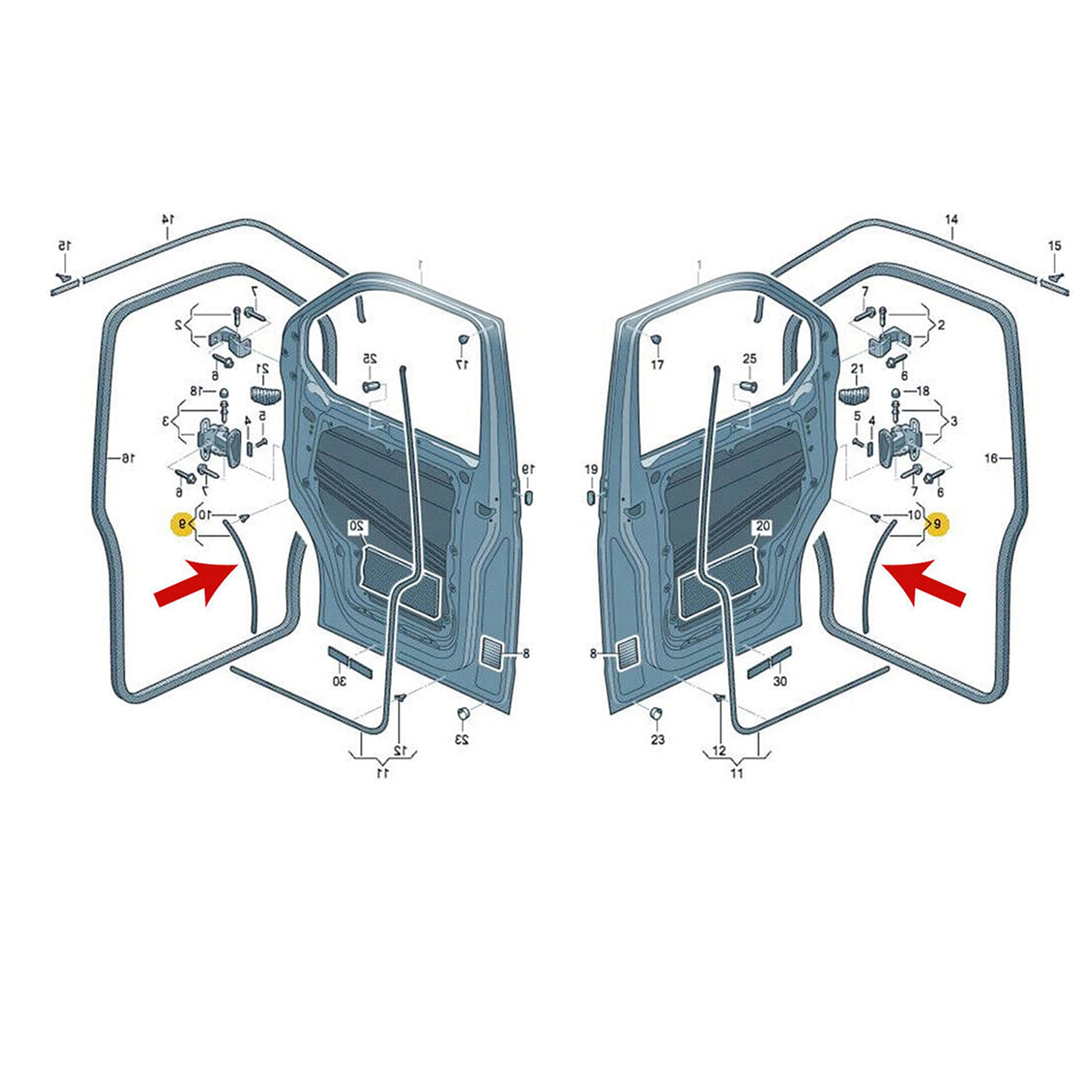 INLY 4 Tlg Türdichtung Gummidichtung Tür Abdichtung Vorne Links + Rechts Komplettset kompatibel mit Transporter T5 T6 T7 (ab 2003) 7H0837565A 7E0837911B