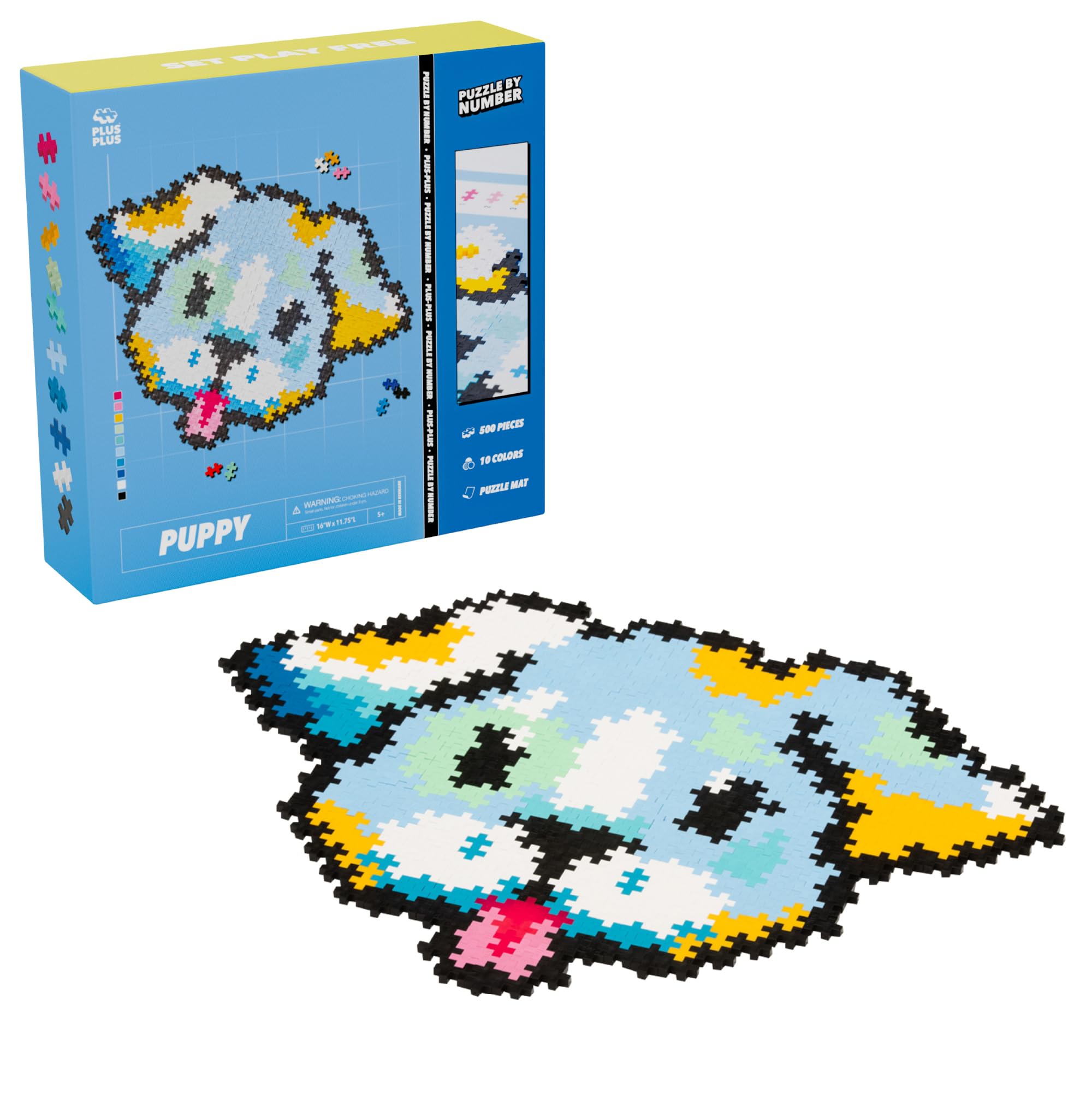 Plus Plus Puzzle By Number, 500 Piece Mini Interlocking Hashtag Color Blocks, 3D Pixel Art Kit for Kids - Puppy