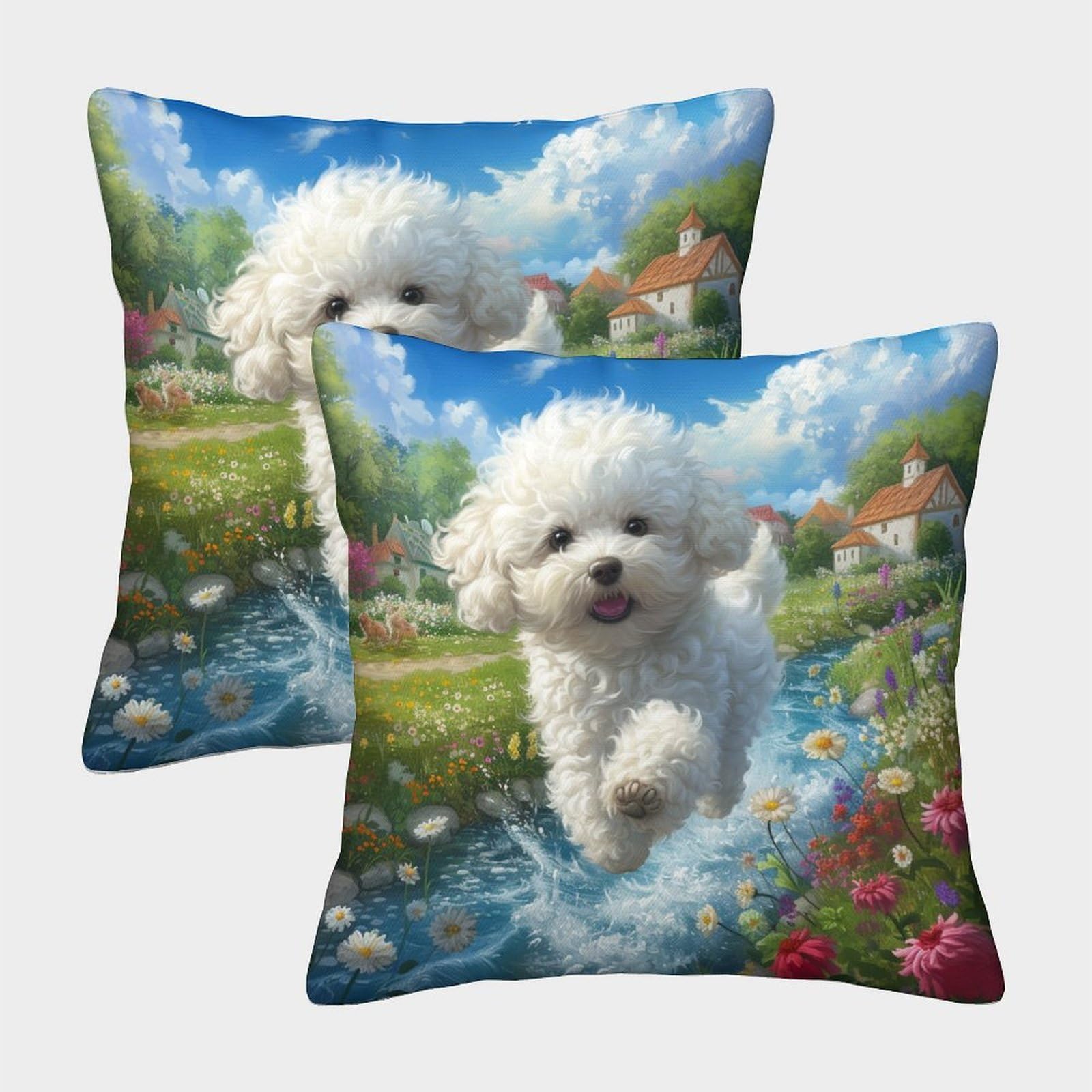 kaiyun 2 Pack Cute Dog Personalised Cushion Cover Home Sofa Decoration 45x45cm Pillow Covers