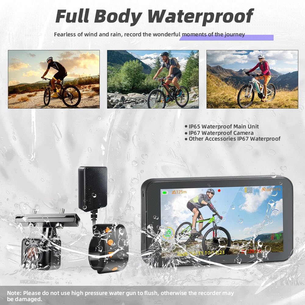 Telecamera Posteriore per Bicicletta VSYSTO, WiFi GPS da 4,5 Pollici 1080P con Visione Notturna a Infrarossi, con Modalità di Guida, Display di Chilometraggio e Calorie, Promemoria di Spegnimento