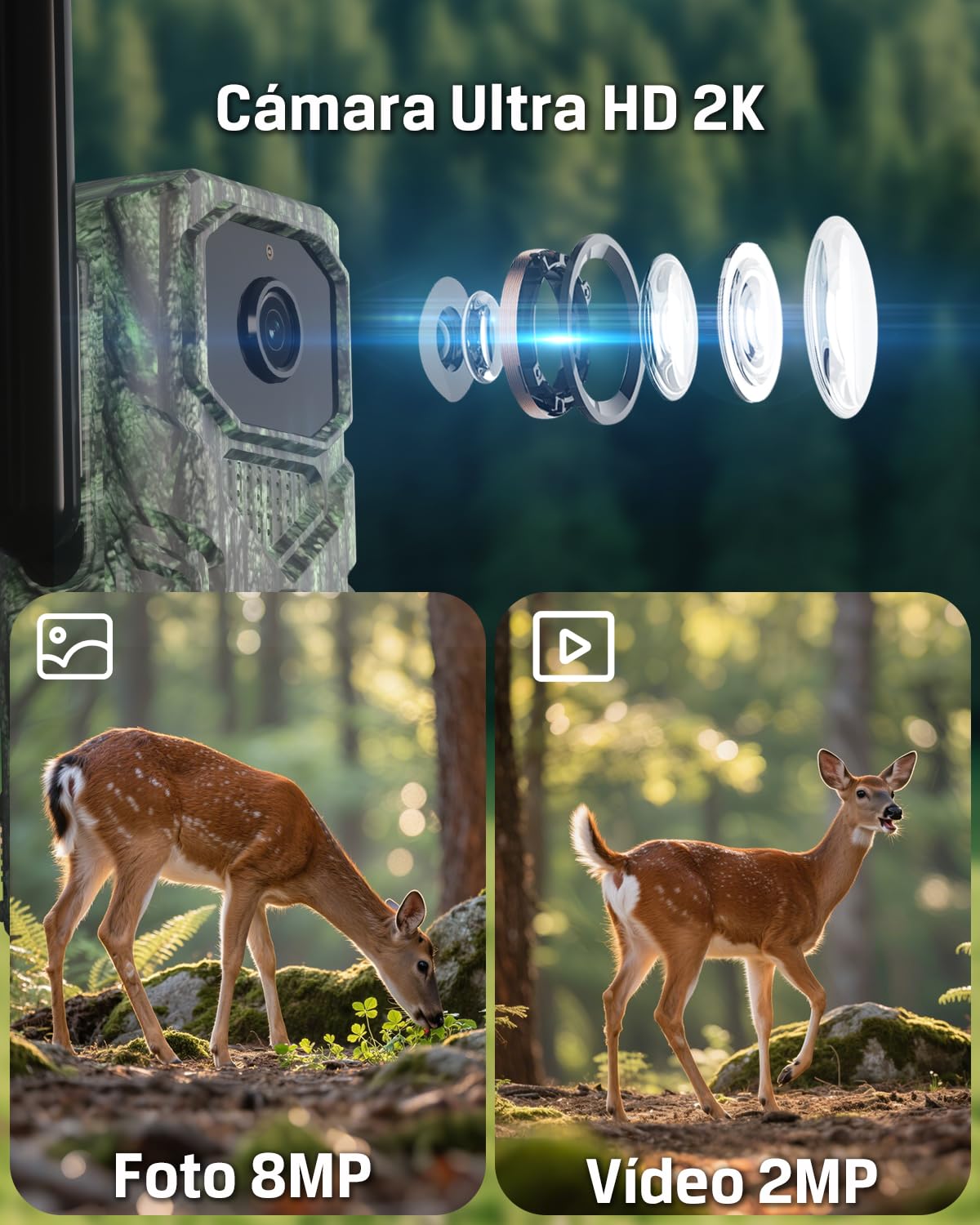 Xega 4G【Detección PIR 3】 Cámara de Caza con Tarjeta SIM y App,2K HD Solar Camara Fototrampeo sin WiFi,Nocturna Invisible 940nm,0,1s Activación,Batería de 7800 mAh,Audio Bidireccional,TF/Nube,GPS IP66
