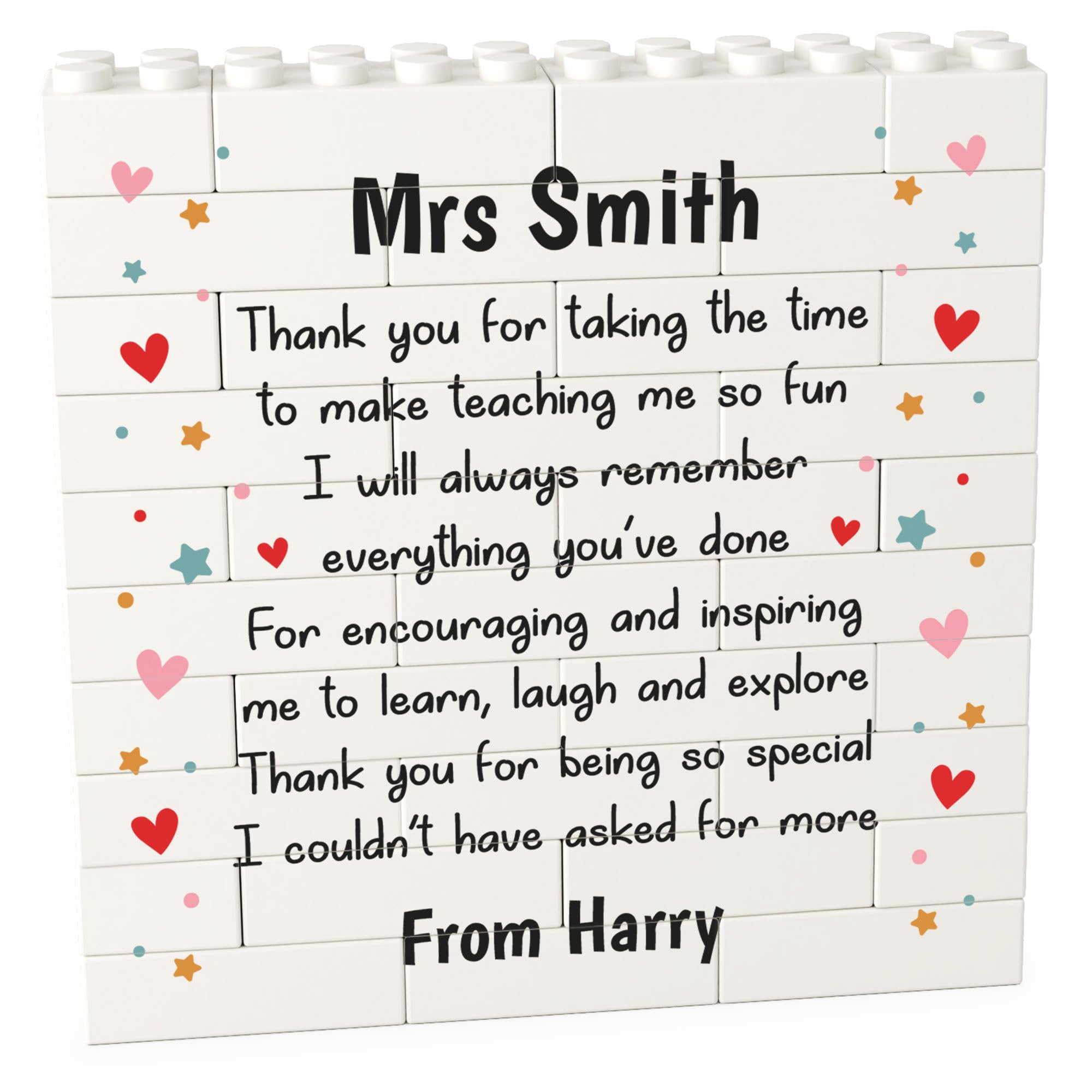 Beecreative Personalised Thank You Teacher Gifts - Custom Building Block Puzzle Set - End Of Year Teacher Gifts From Student