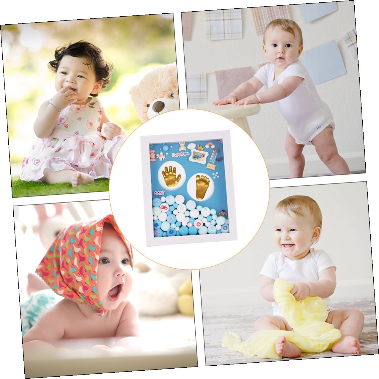 Yardwe Cornice Impronte Neonata in Acrilico Oro Kit Regalo Personalizzato per Battesimo e Decorazione Parete Shower