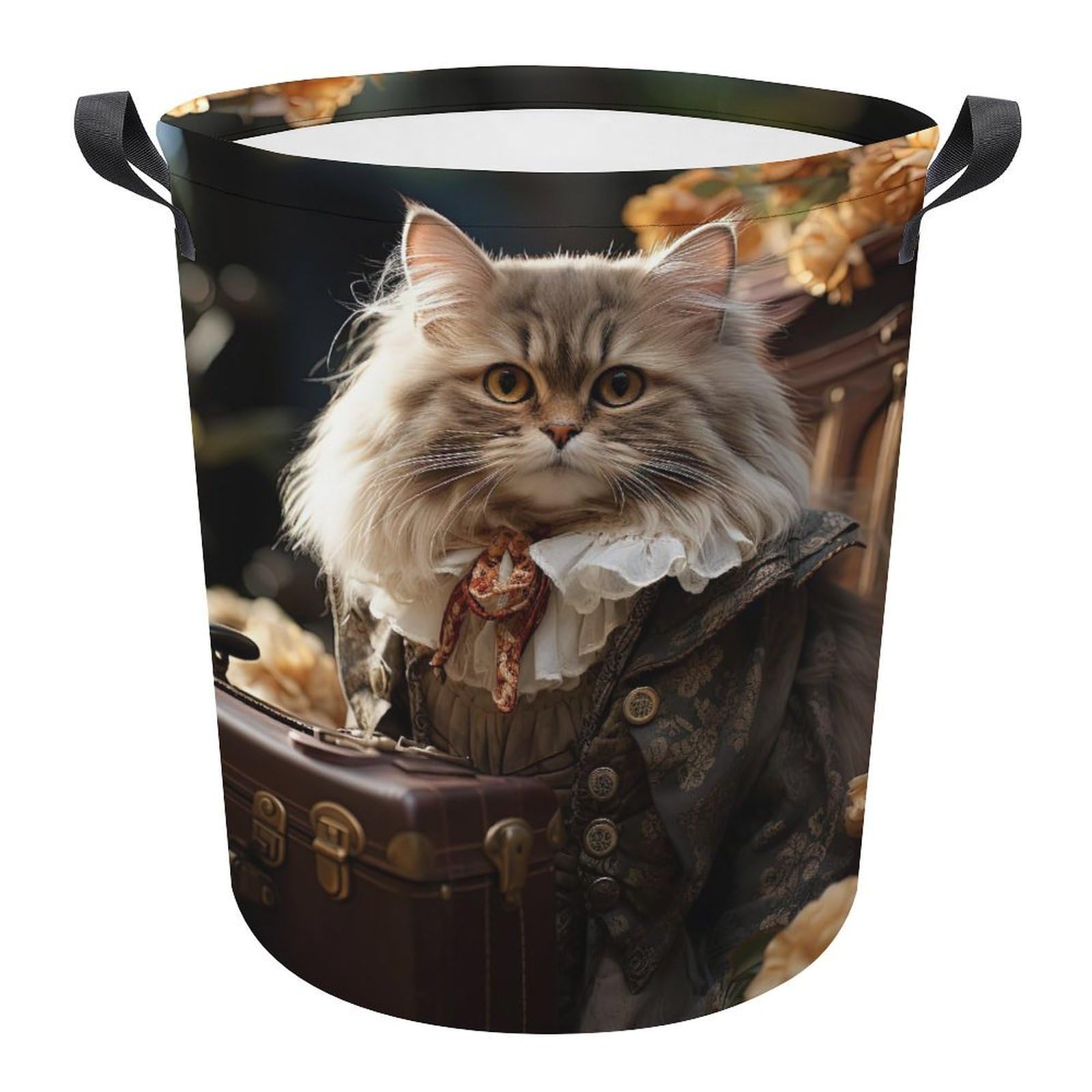 Ronda Cestos Para La Colada Gato Divertido Y Genial, Gato, Animal Cesta Ropa Sucia Duradero Cubo Ropa Sucia Moderno Ronda Cesta De Lavadero Para Habitacion Baño Colegio 34X42CM