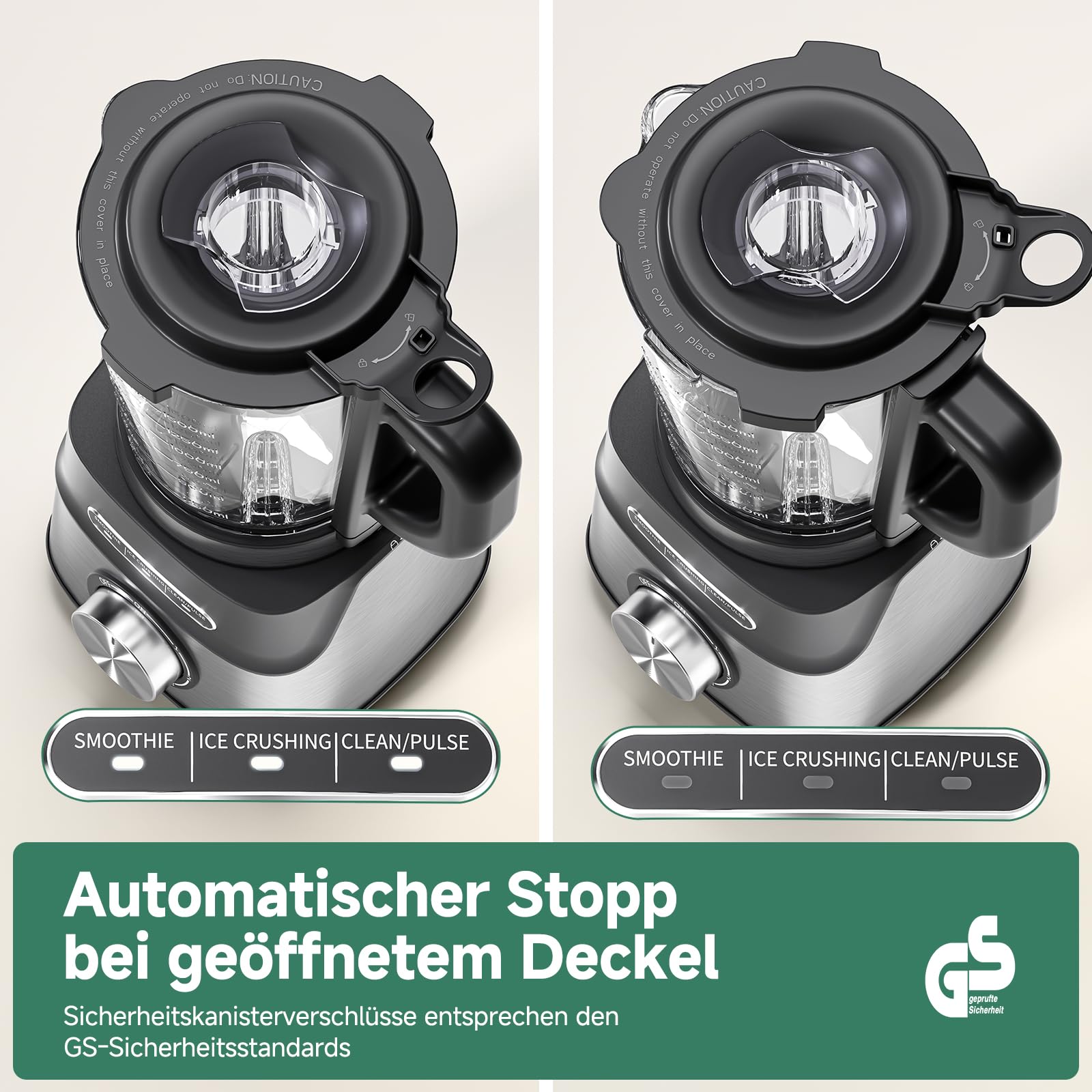 AMZCHEF Standmixer Gas Smoothie Maker mit Glasbehälter & 6-Klingen-System – Hochleistungs-Mixer 1200W für Smoothies, Eis & Shakes, 5-Stufen-Regler mit Pulse & Selbstreinigung