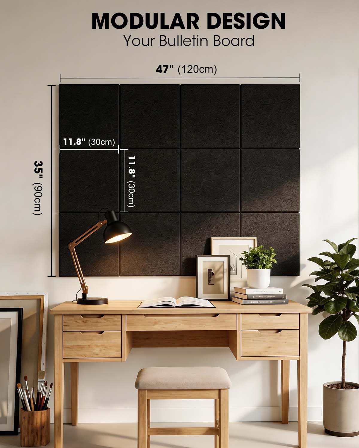 Pinnwand 12er Set selbstklebend,vision board，30x30cm je Tafel, 9mm dick, schallabsorbierend, inkl. Korkwand Alternative，90 bunte Pinnnadeln, für Büro, Küche, Kinderzimmer, Schule