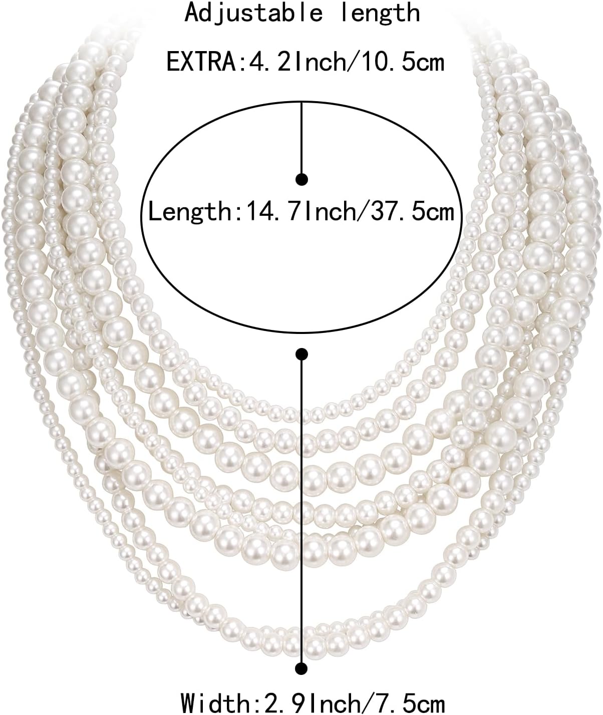 BriLove Vintage 1920s Costume Jewelry Multilayer Imitation Pearls Art Deco Chunky Strand Choker Necklace for Women Halloween Cosplay Party Prom Accessories - Image 6