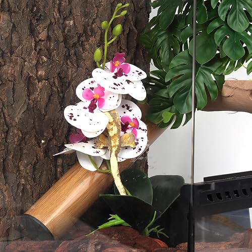 Miniatura 5 de Orquídeas falsas flores artificiales, plantas de decoración de terrario de reptil, accesorios de tanque de dragón barbudo, accesorios para tanque de