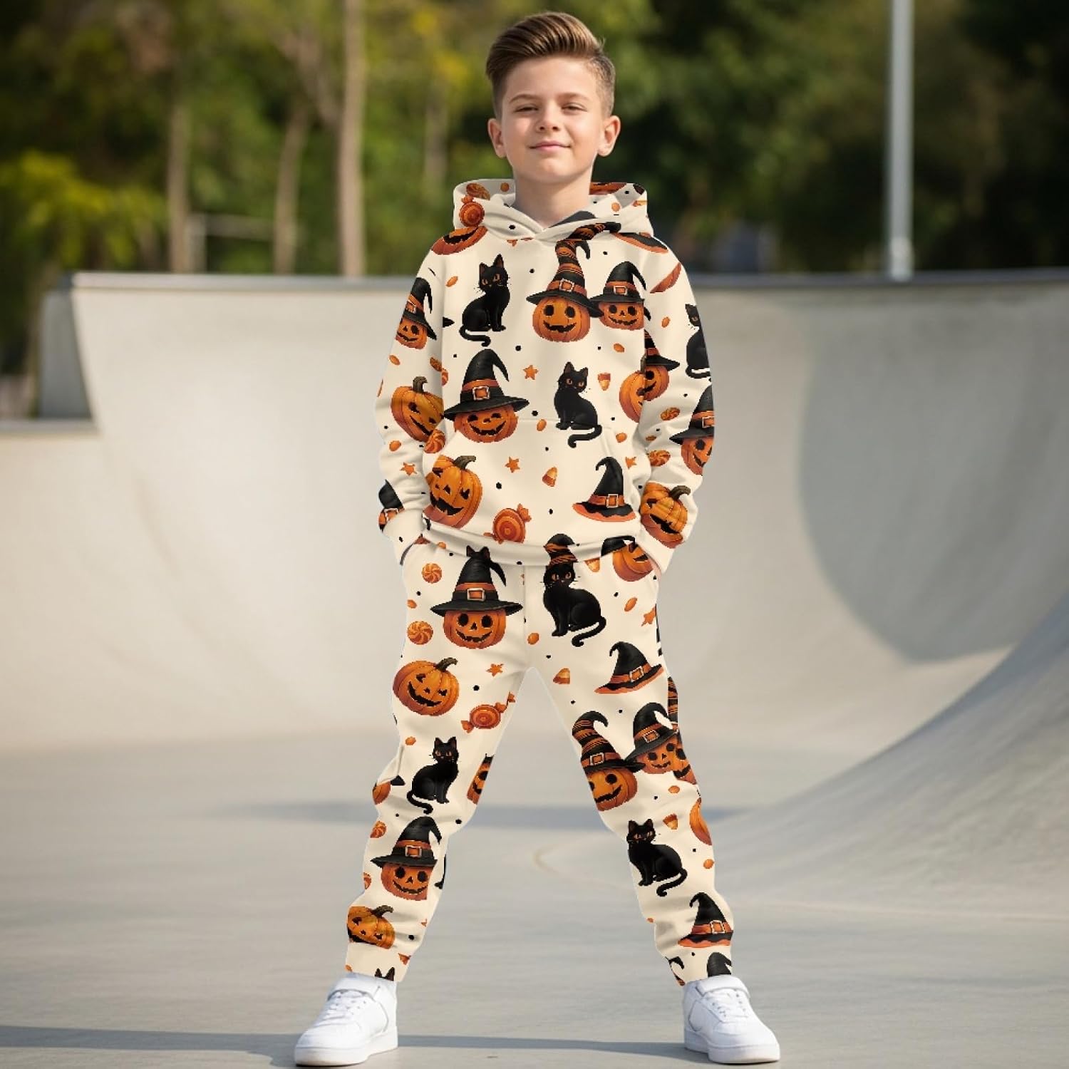 Girls Sweatsuit Set Size 5-12 2 Piece Kids Sweatshirt and Jogger Sweatpants Outfits Halloween Boys Sweat Set