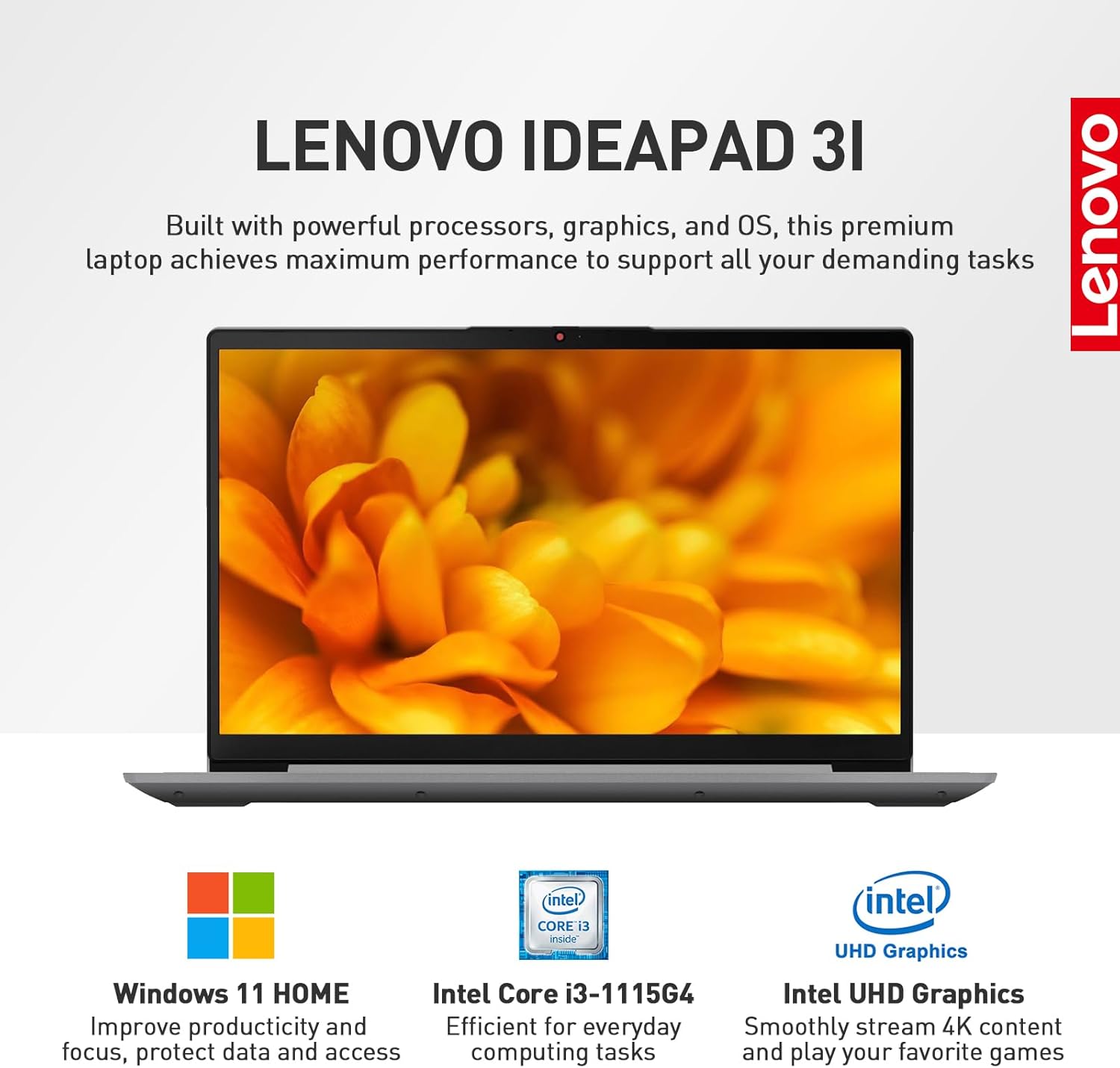 Lenovo-Ideapad 3i, 15.6" FHD Touch Screen Laptop, Intel Core i3-1115G4, 40GB RAM, 1TB SSD, Windows 11 Home, 720p Webcam, Wi-Fi 6, Bluetooth 5.1, Full-Size Keyboard, Arctic Grey