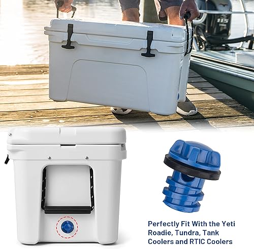Miniatura 3 de Omoojee Tapón de drenaje más fresco, paquete de 2 de repuesto, azul, compatible con enfriadores Yeti Roadie, Tundra y tanque y refrigeradores RTIC