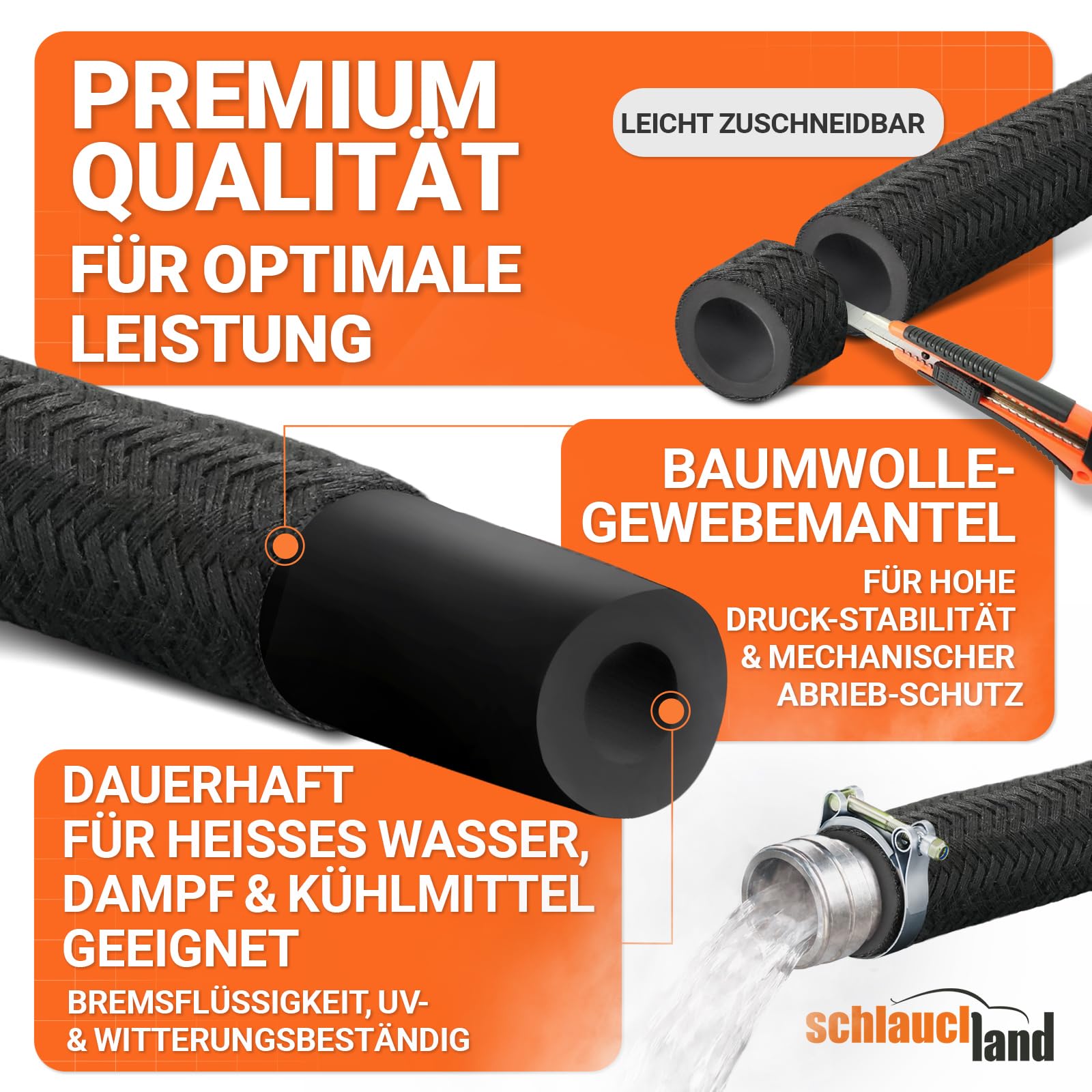 10m EPDM KÜHLMITTEL-SCHLAUCH C-TEX Ø 19 x 26 mm Kühler Schlauch 130°C | VIELE GRÖSSEN & LÄNGEN | Textil Gewebe-verstärkt Unterdruck Gummi-Schlauch Heisswasser Bremsflüssigkeit Kühlwasser DIN 73472