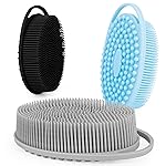 Soft Silicone Body Scrubber 3 PCS Silicone Body Shower, Silicone Loofah 2 in 4 Bath and Shampoo Brush, Body Scrubber Shower Cleaning Exfoliating Use,Lather Well, Black,Blue,Grey