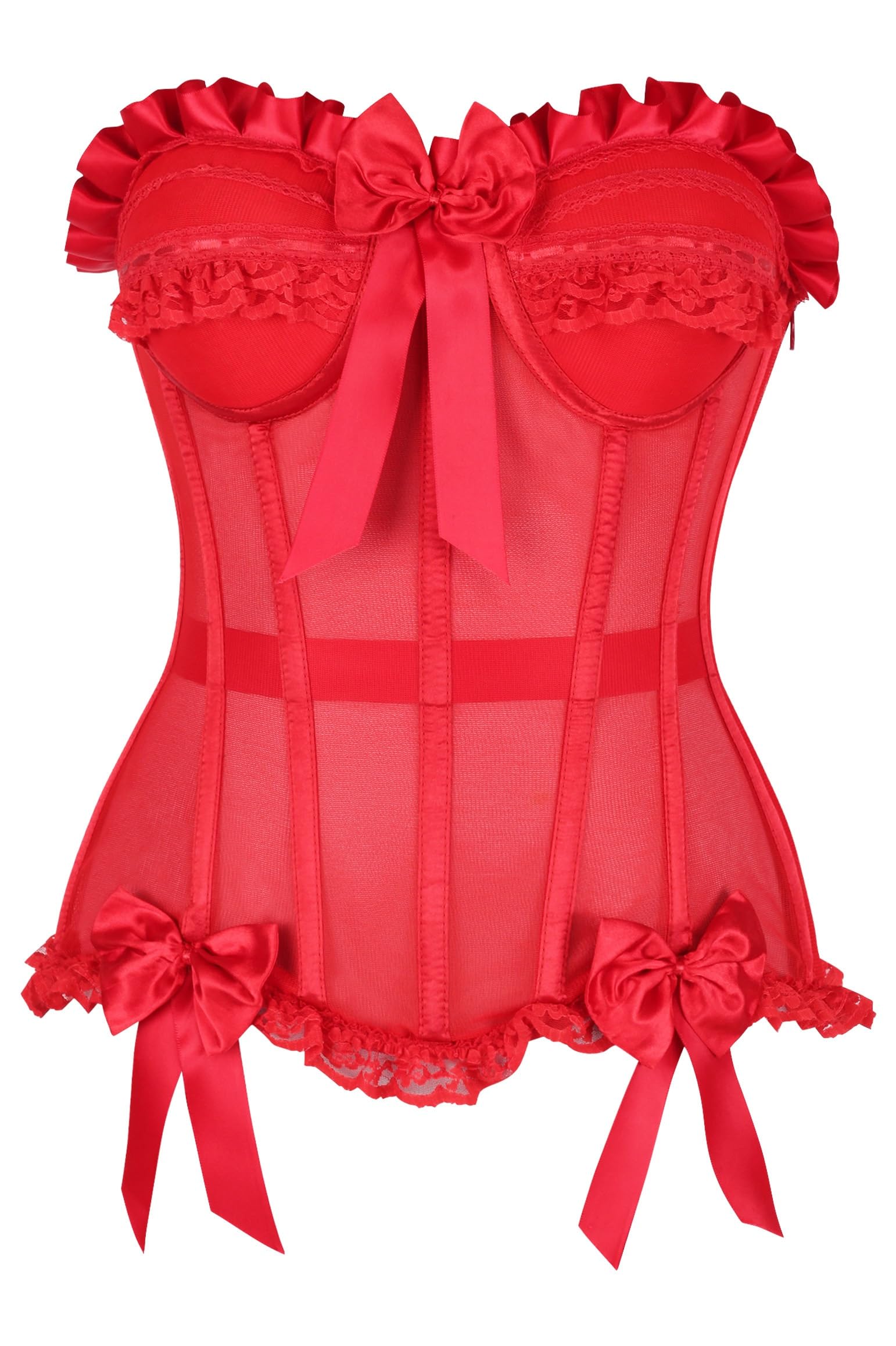 Daisy corsets Damen Top Drawer Steel Boned Red Mesh Underwire Bustier Corset Korsett (1er Pack)