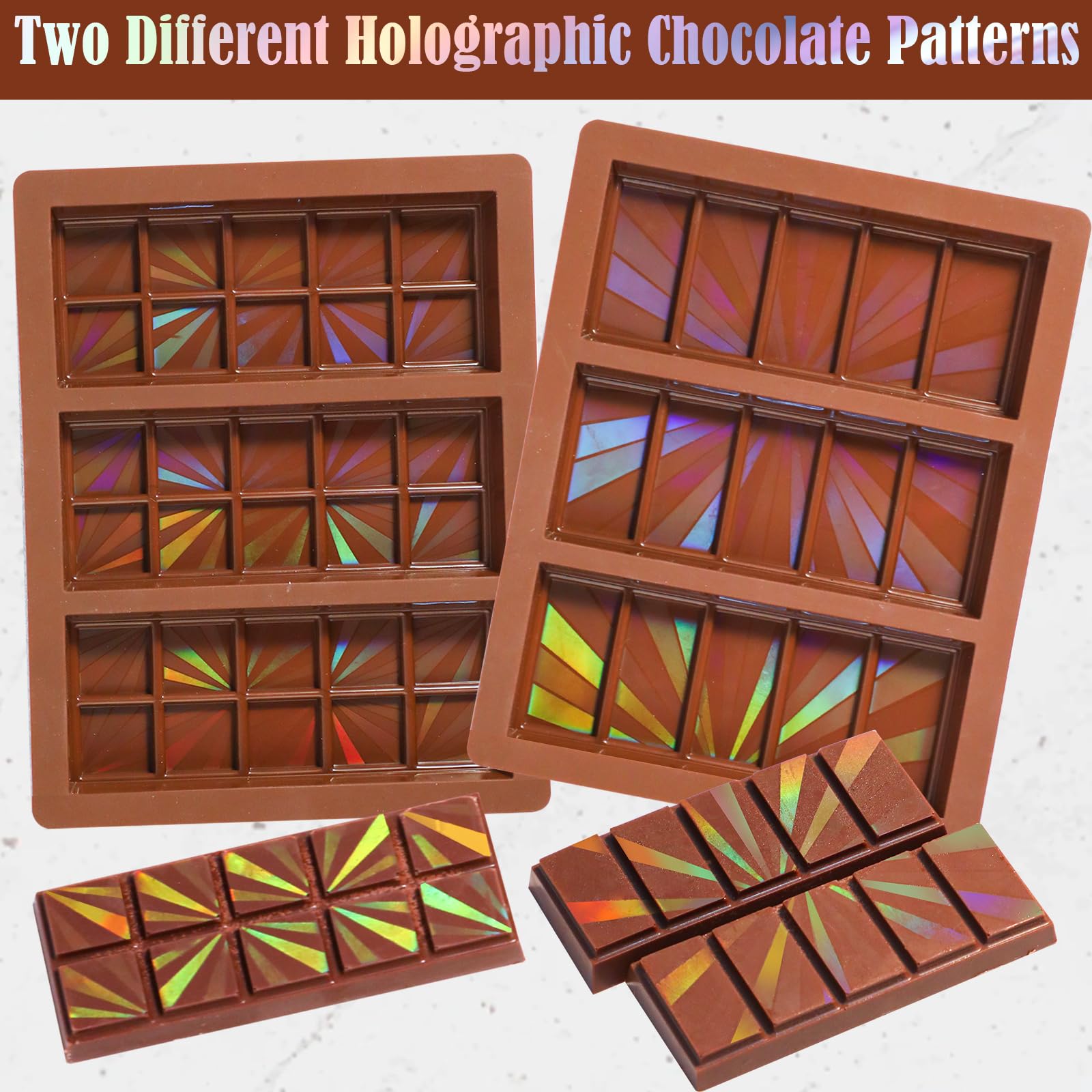 Webake Holographic Chocolate Mould Silicone Chocolate Bar Mould Pack of 2 Chocolate Silicone Mold, Brown - Image 4